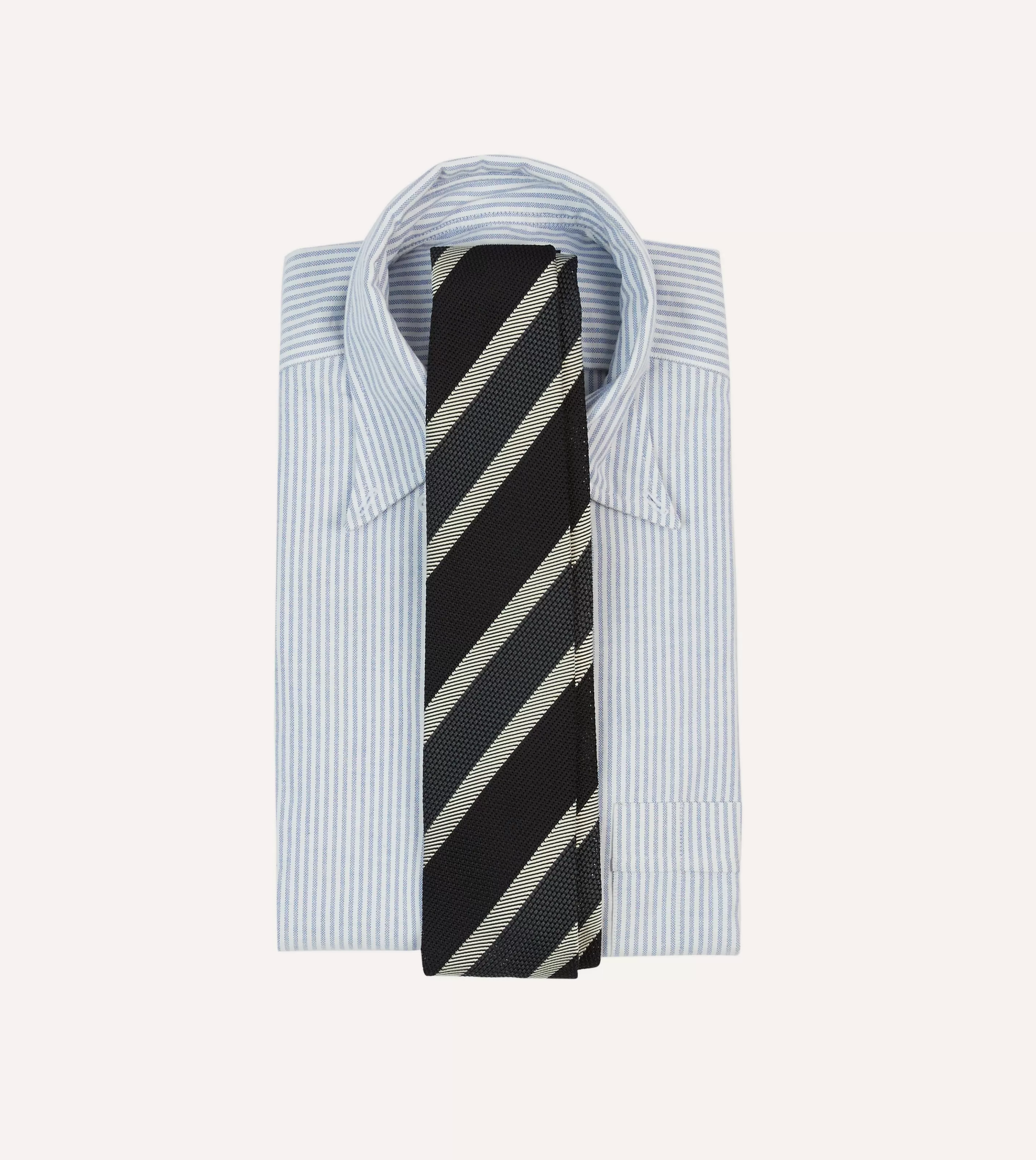 Drake’s Striped Ties | Black, White And Grey Multi Stripe Hand Rolled Silk Grenadine Tie