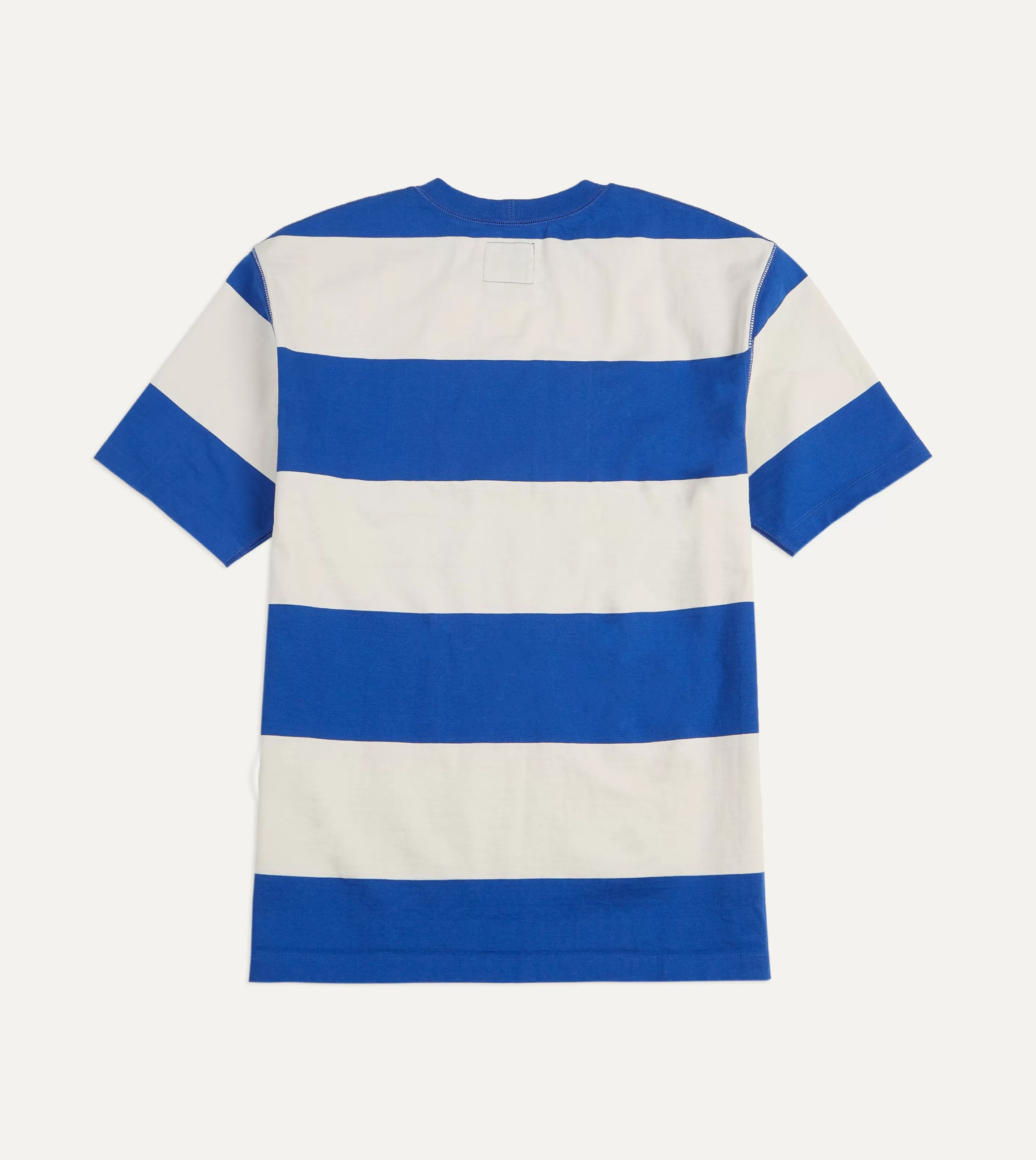 Drake’s T-Shirts | Blue And White Wide Stripe Heavy Cotton Crew Neck Hiking T-Shirt
