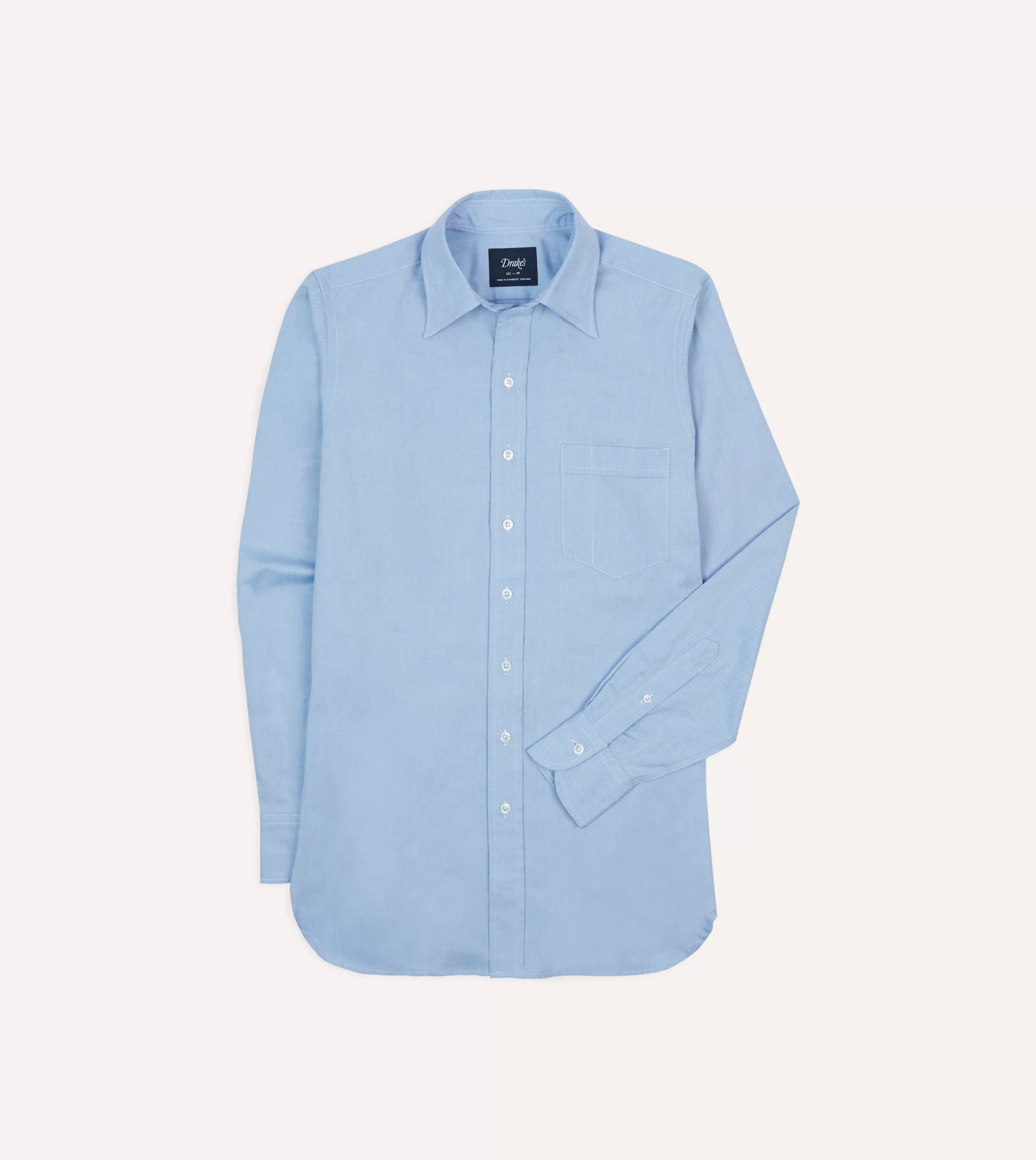 Drake’s Shirts | Formal Shirts | Blue Pinpoint Oxford Cotton Cloth Long Point Collar Shirt