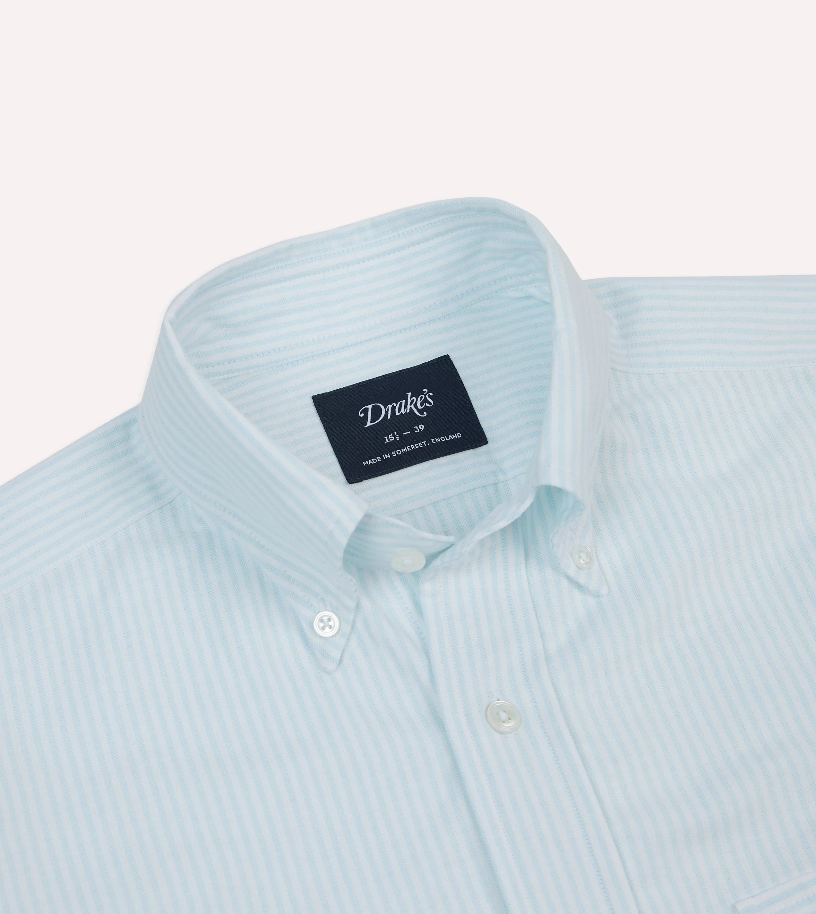 Drake’s Shirts | Formal Shirts | Ticking Stripe Cotton Oxford Cloth Pocket Button-Down Shirt Blue