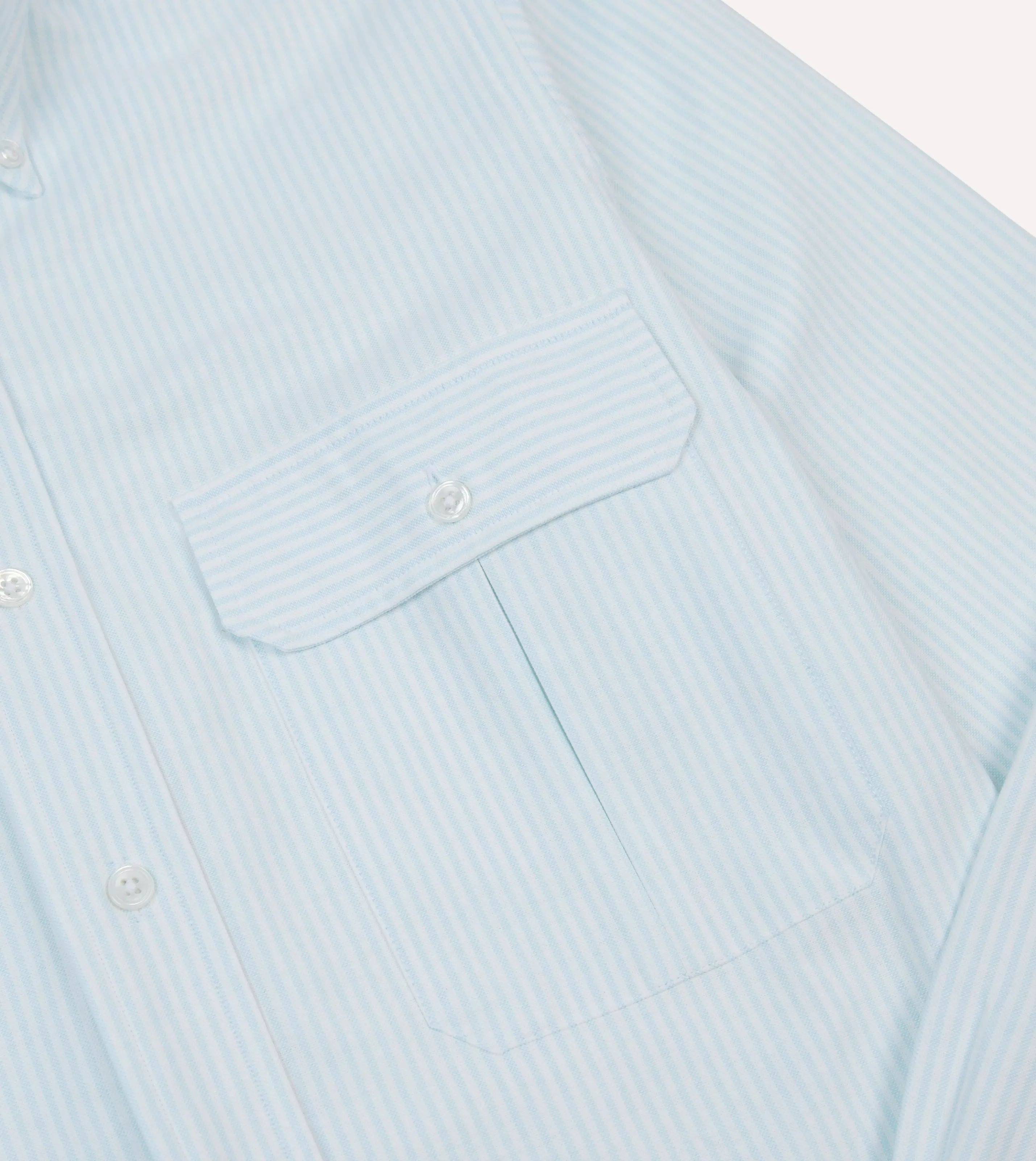 Drake’s Shirts | Formal Shirts | Ticking Stripe Cotton Oxford Cloth Pocket Button-Down Shirt Blue