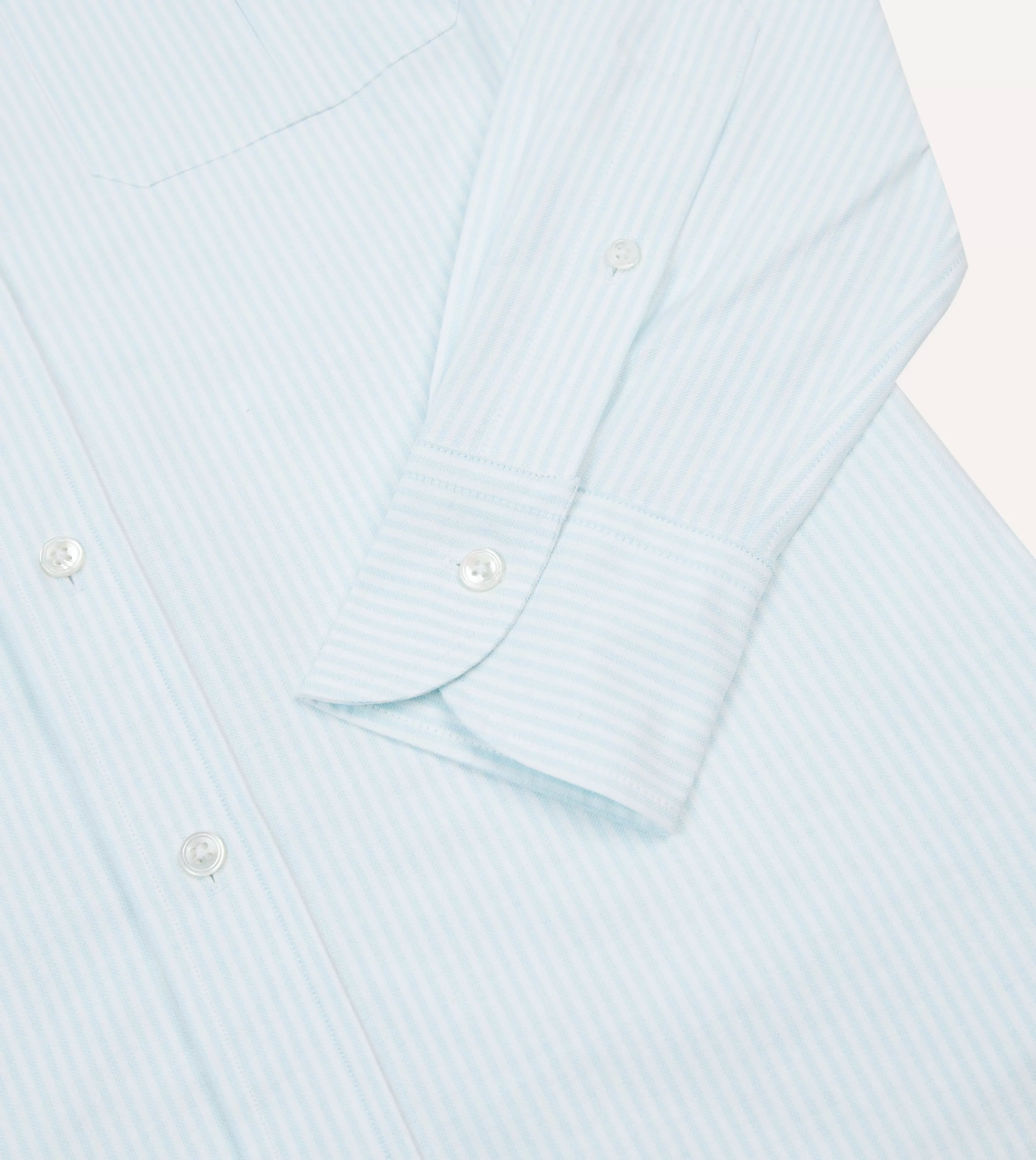 Drake’s Shirts | Formal Shirts | Ticking Stripe Cotton Oxford Cloth Pocket Button-Down Shirt Blue