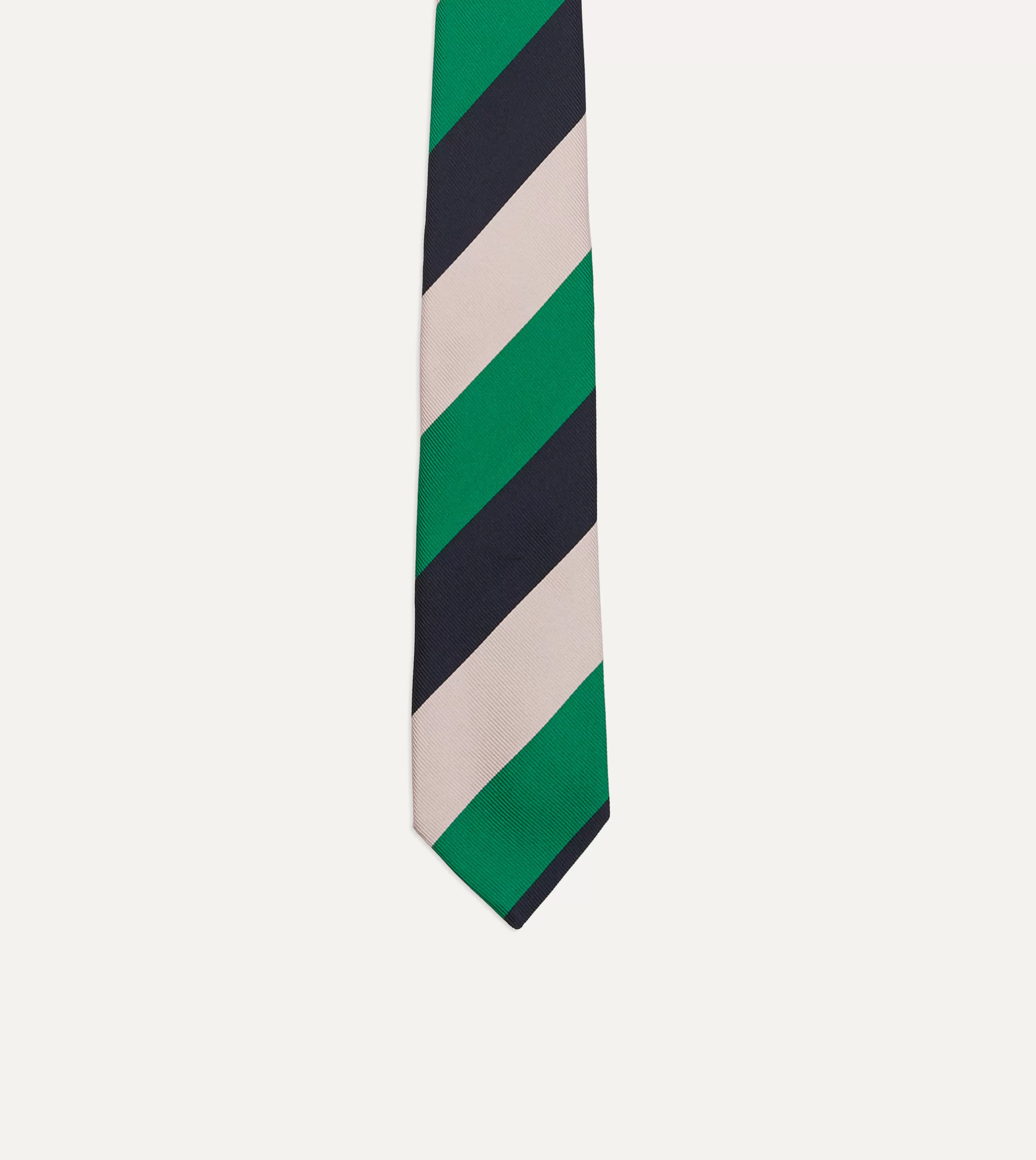 Drake’s Striped Ties | Bright Green, Navy And White Stripe Tipped Repp Silk Tie