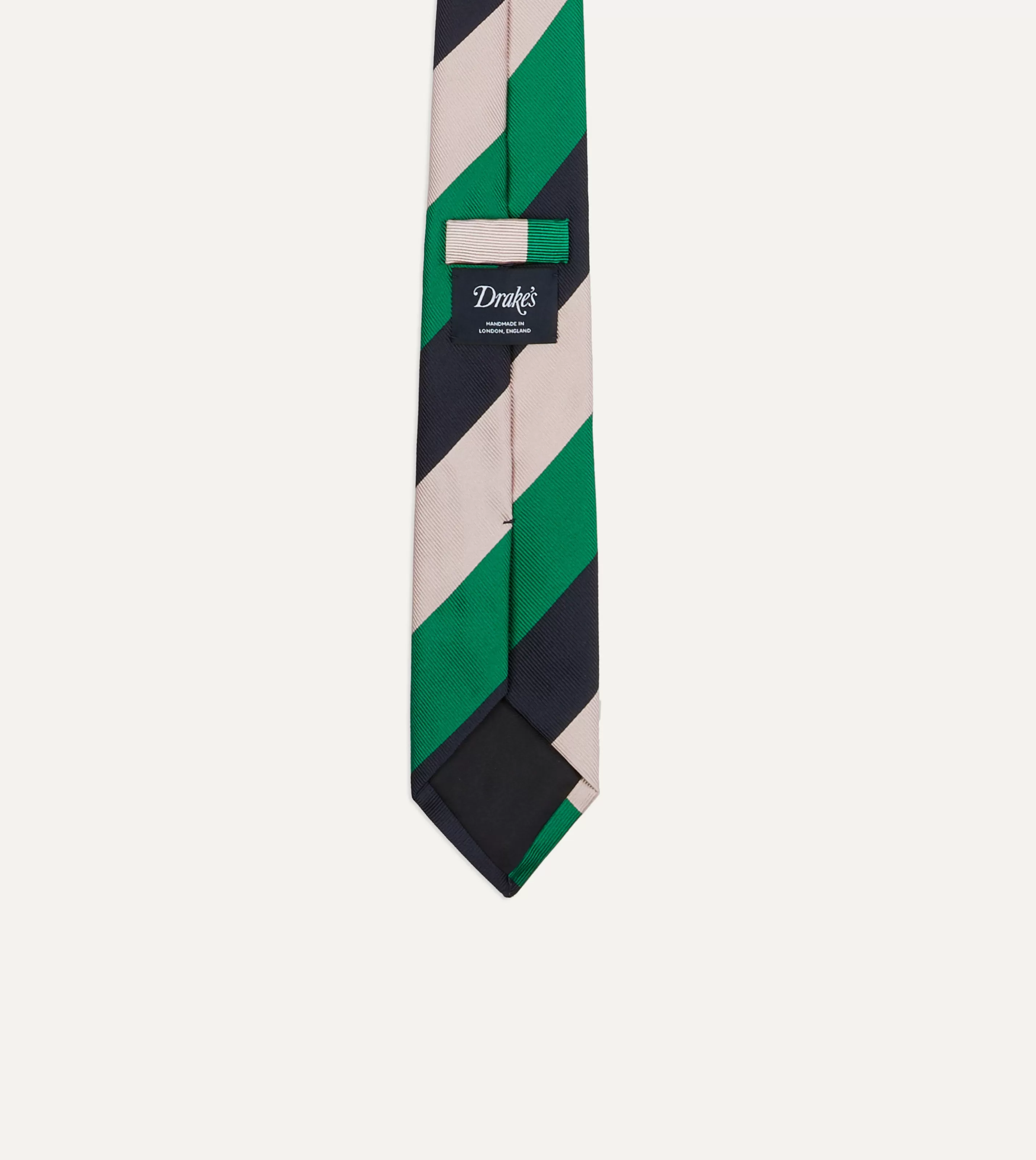 Drake’s Striped Ties | Bright Green, Navy And White Stripe Tipped Repp Silk Tie