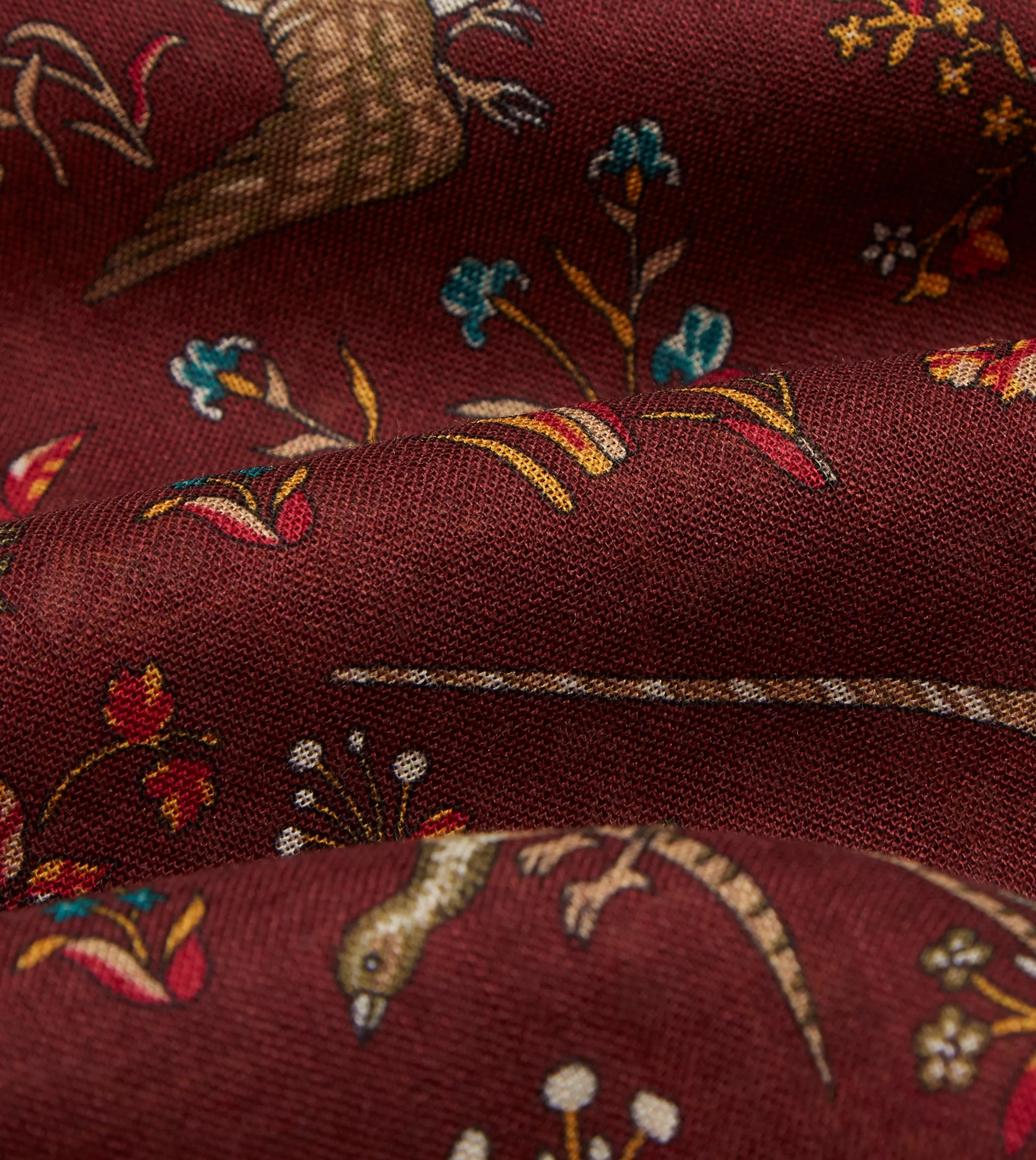 Drake’s Scarves | Scarves | Burgundy Unicorn Print Wool-Silk Scarf