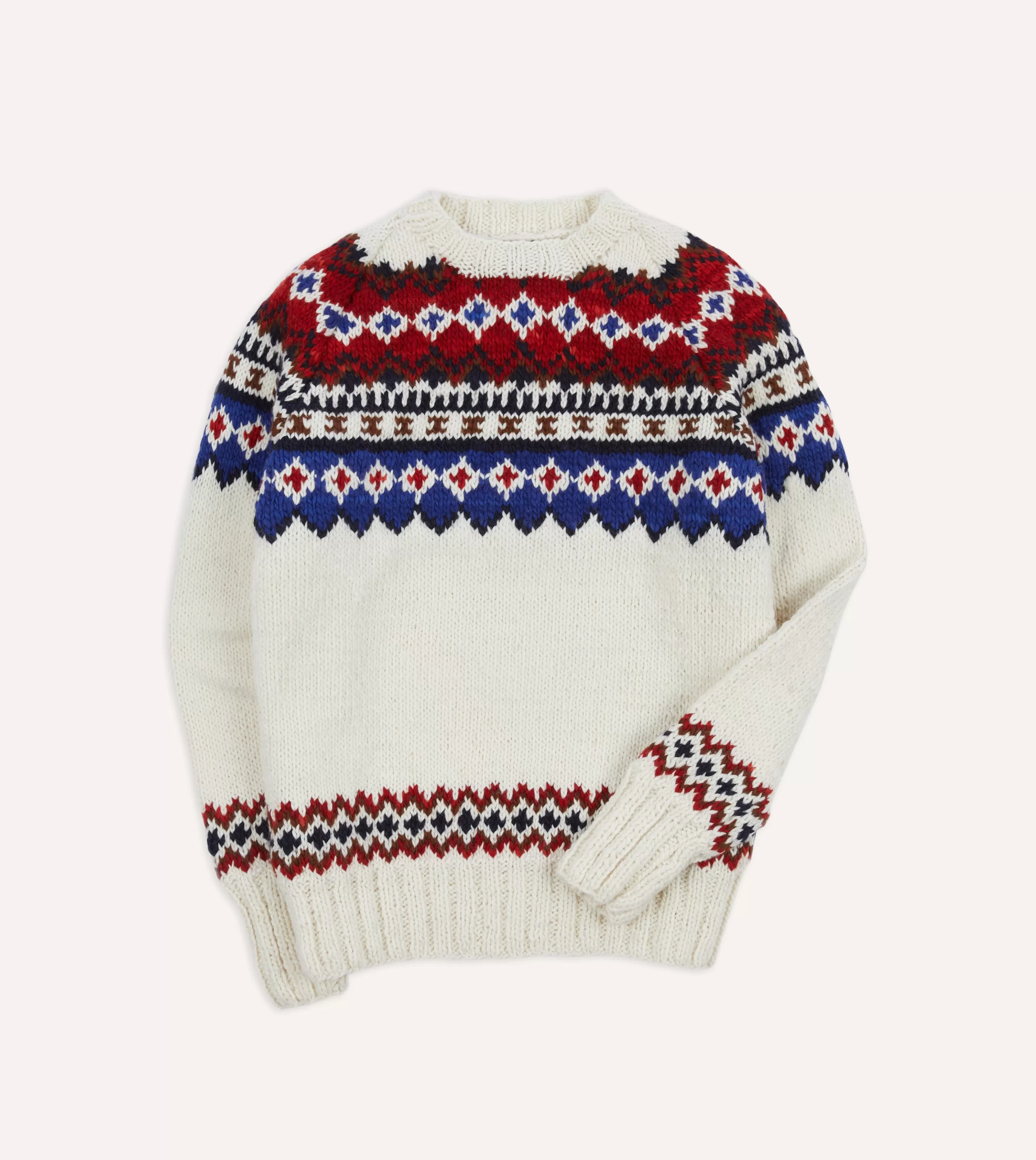 Drake’s Knitwear | Chamula For Drake's Ecru And Red Fairisle Merino Jumper