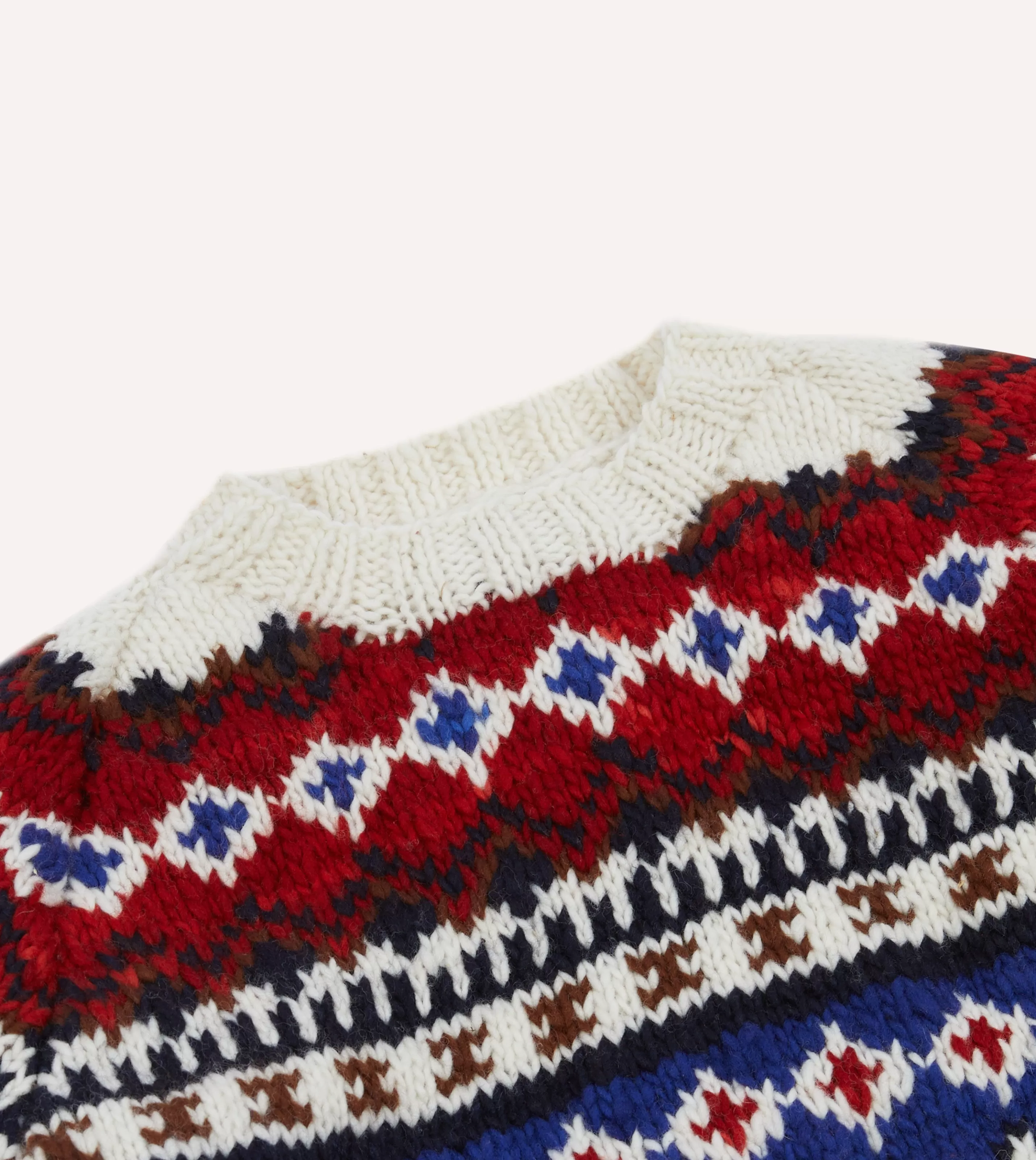 Drake’s Knitwear | Chamula For Drake's Ecru And Red Fairisle Merino Jumper