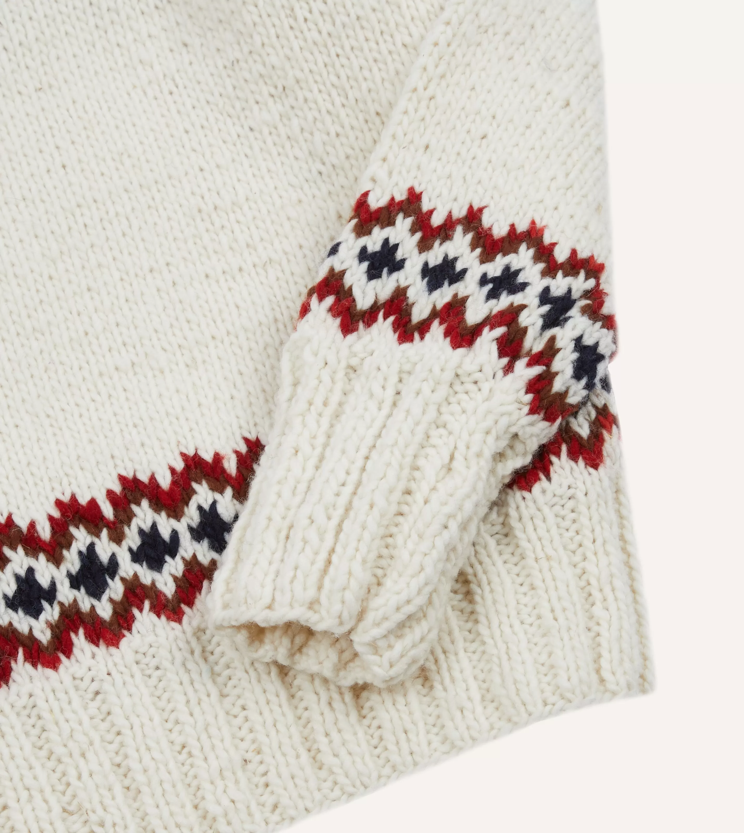Drake’s Knitwear | Chamula For Drake's Ecru And Red Fairisle Merino Jumper