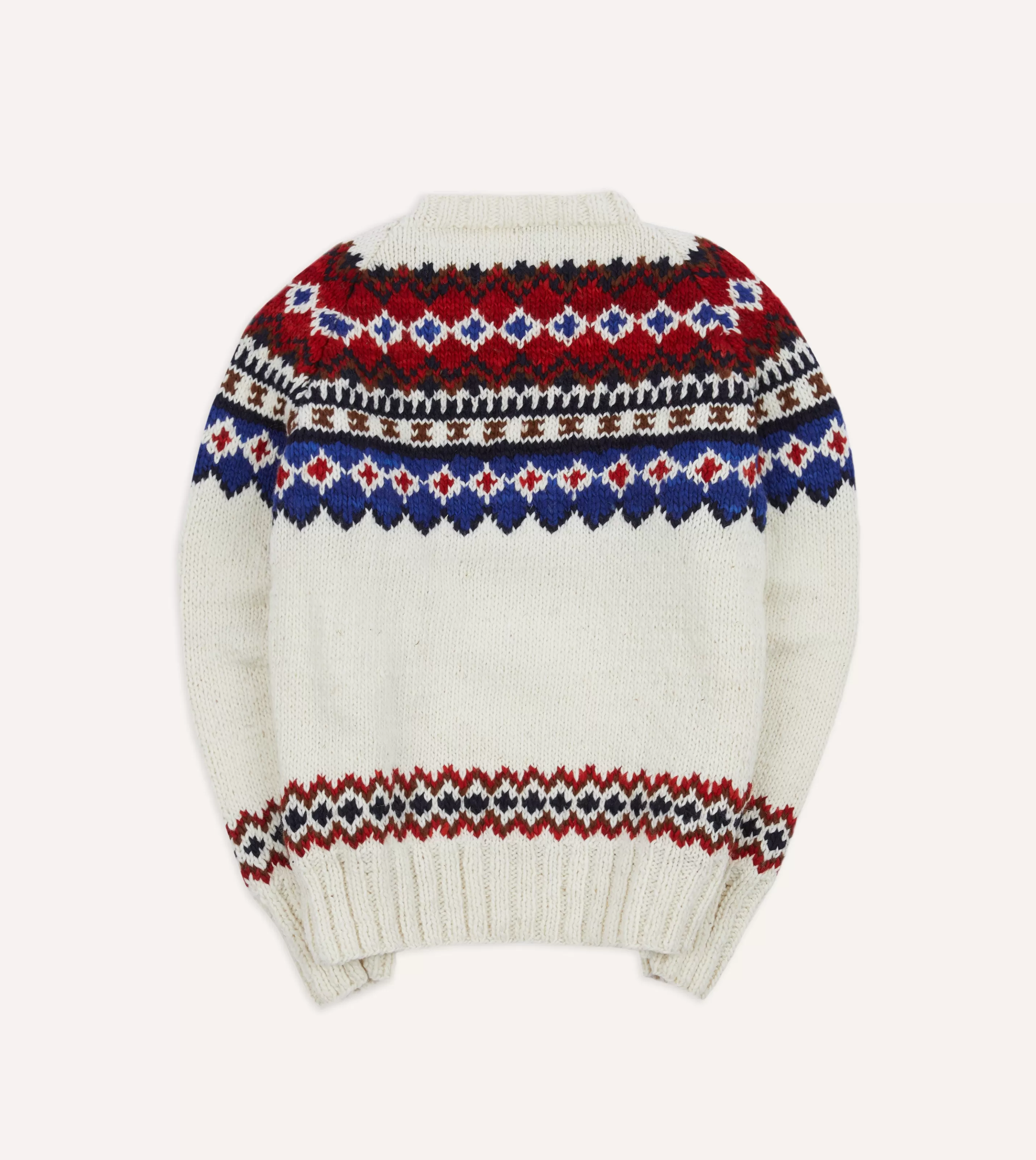 Drake’s Knitwear | Chamula For Drake's Ecru And Red Fairisle Merino Jumper