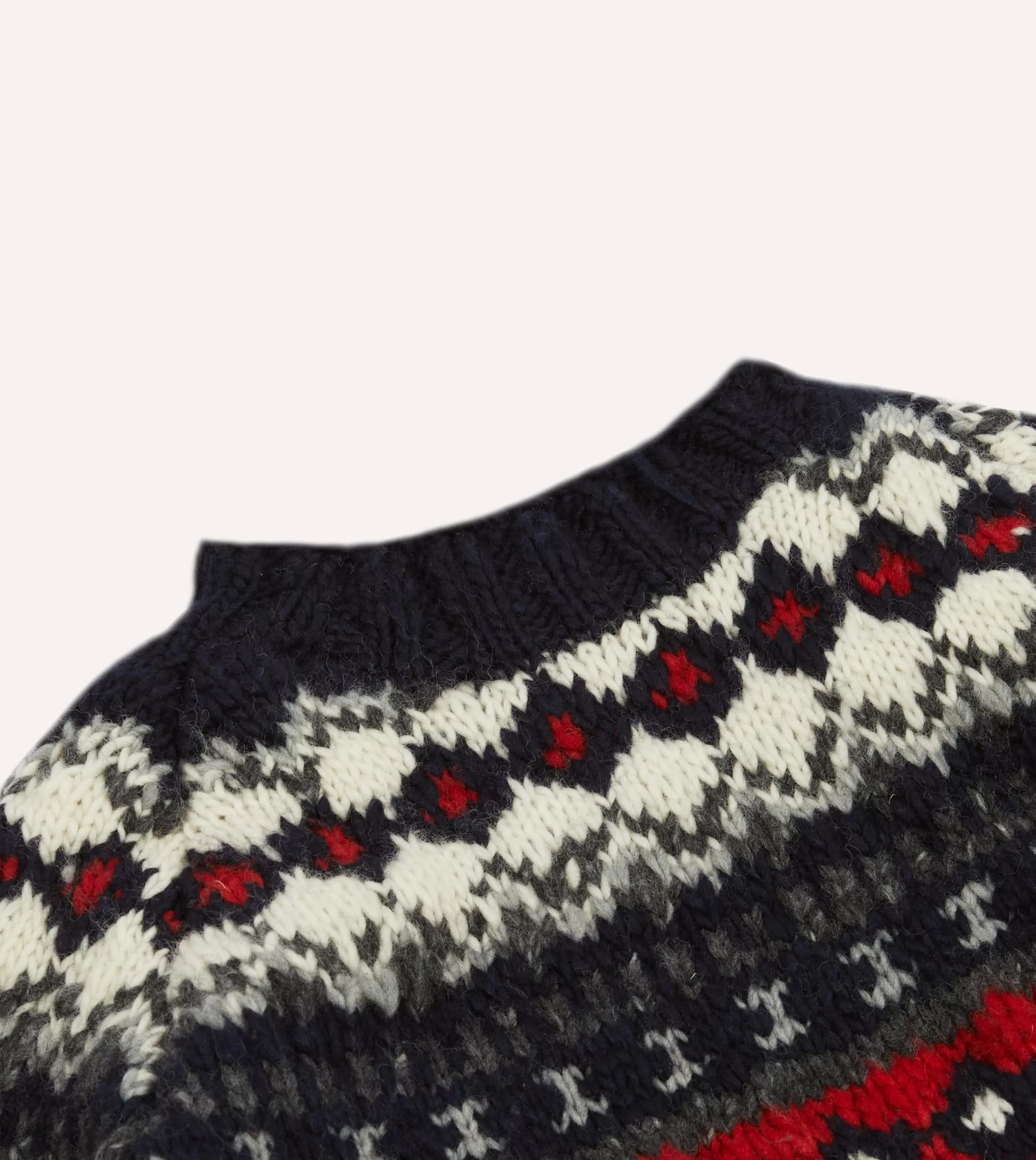 Drake’s Knitwear | Chamula For Drake's Navy And Red Fairisle Merino Jumper