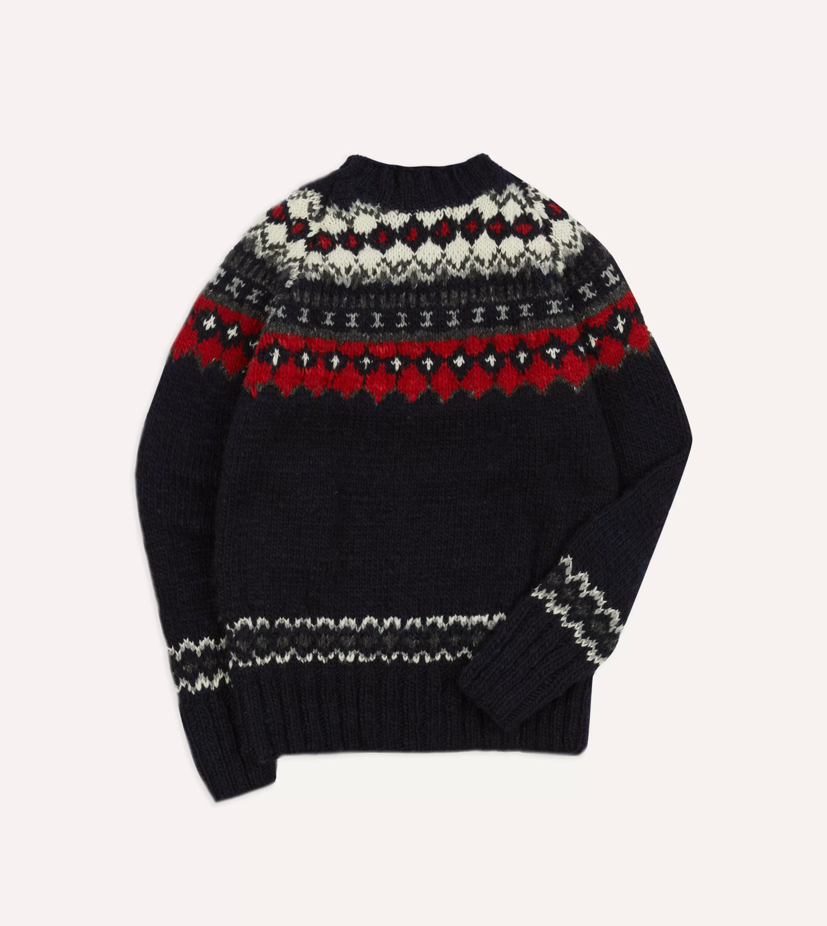 Drake’s Knitwear | Chamula For Drake's Navy And Red Fairisle Merino Jumper