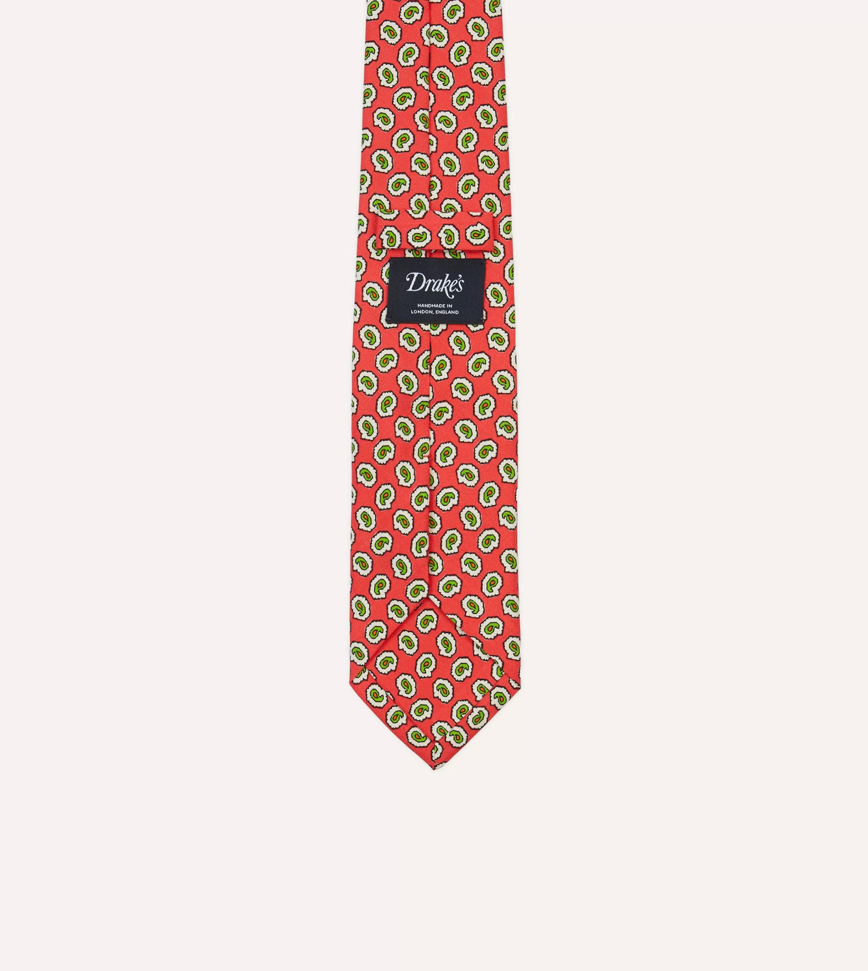 Drake’s Patterned Ties | Small Paisley Leaf Print Silk Self Tipped Tie Coral