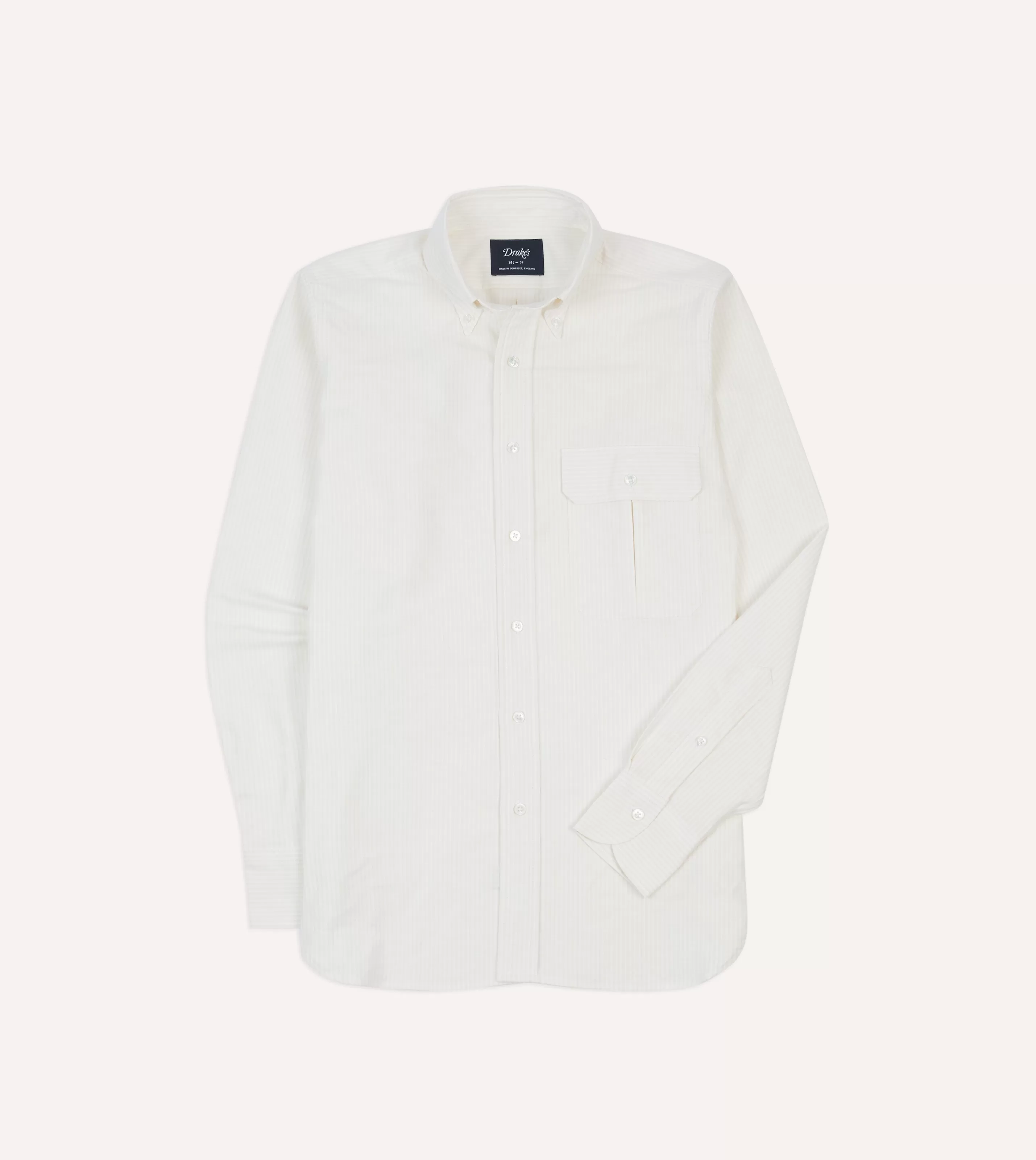 Drake’s Shirts | Formal Shirts | Ticking Stripe Cotton Oxford Cloth Pocket Button-Down Shirt Cream