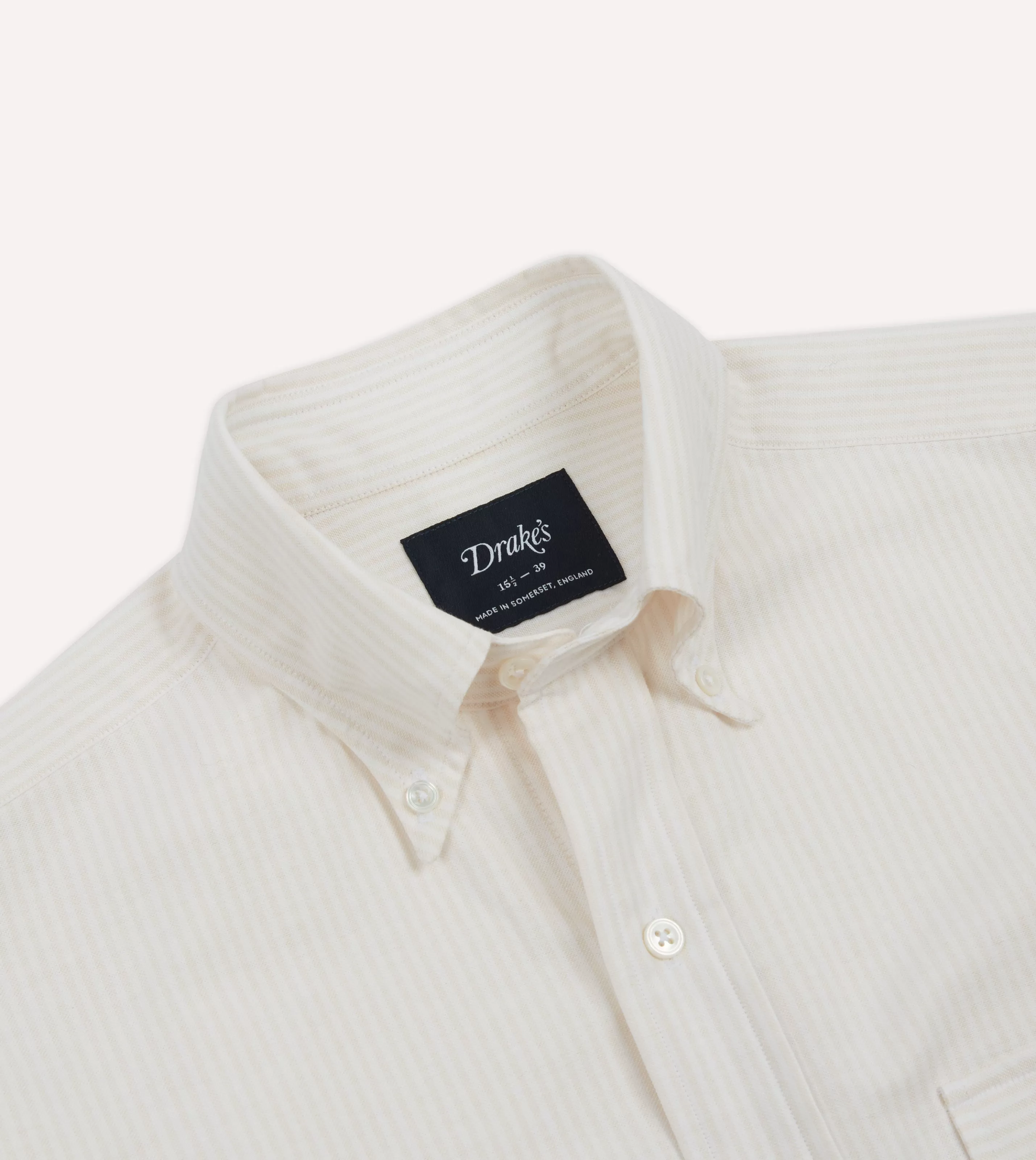 Drake’s Shirts | Formal Shirts | Ticking Stripe Cotton Oxford Cloth Pocket Button-Down Shirt Cream