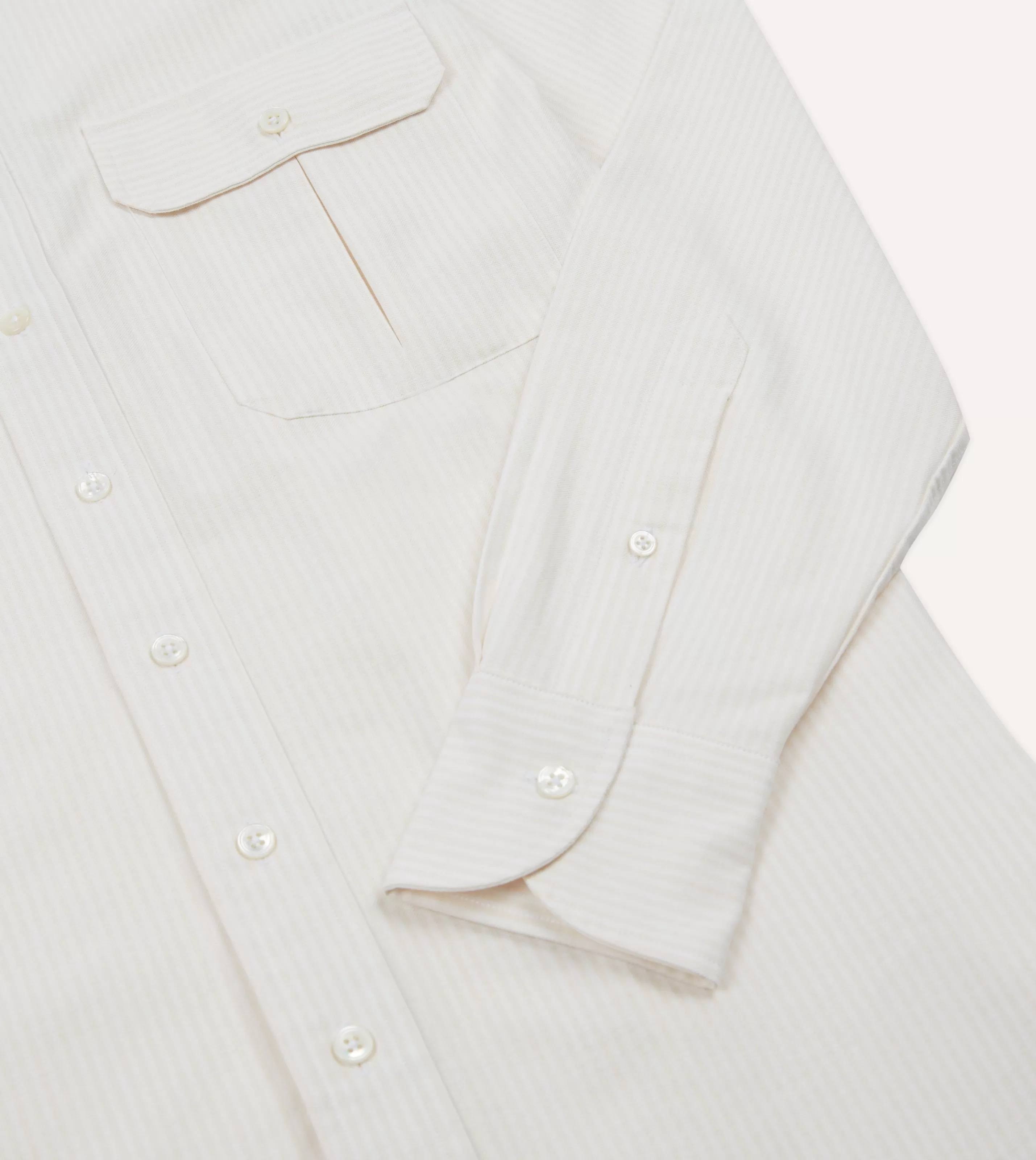 Drake’s Shirts | Formal Shirts | Ticking Stripe Cotton Oxford Cloth Pocket Button-Down Shirt Cream