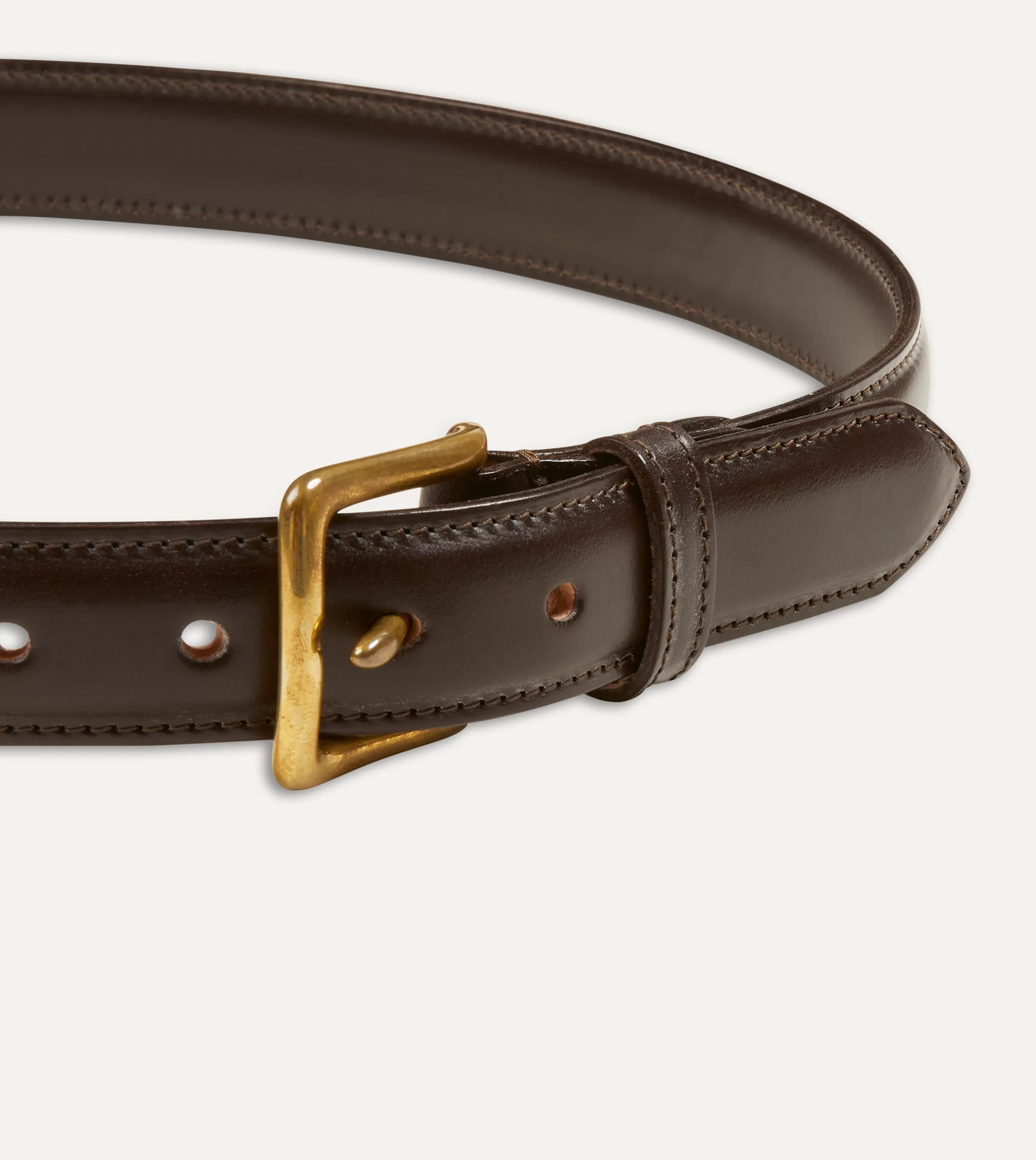 Drake’s Belts | Belts | Dark Brown Fully Lined Bridle Leather Belt With Brass Buckle