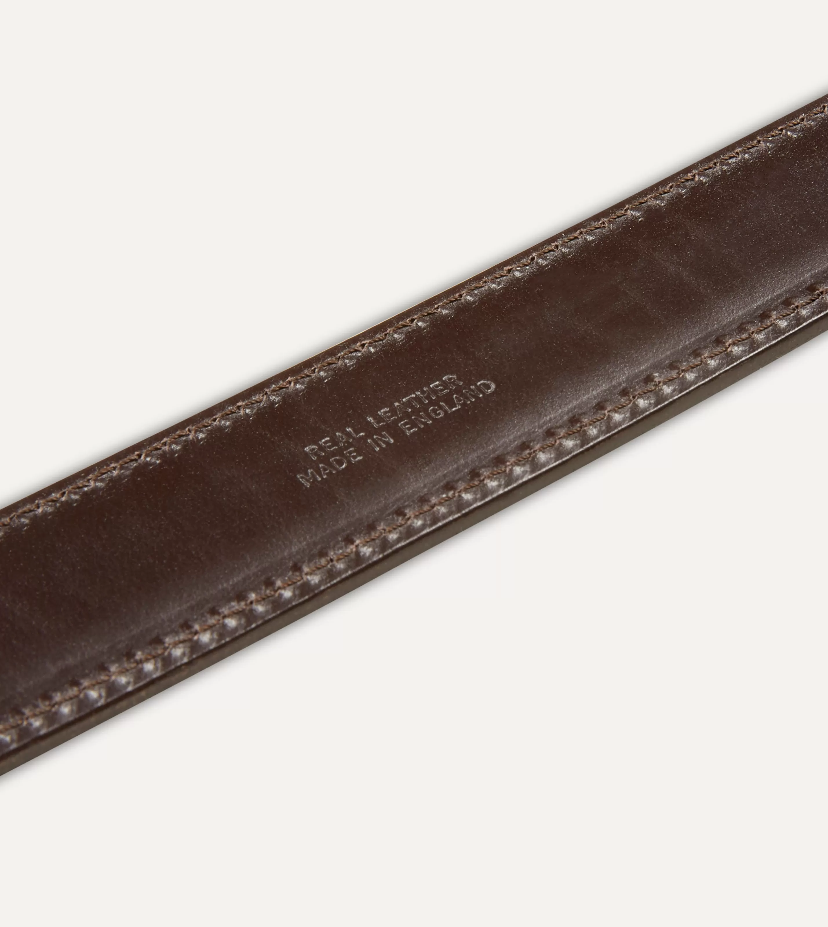 Drake’s Belts | Belts | Dark Brown Fully Lined Bridle Leather Belt With Brass Buckle