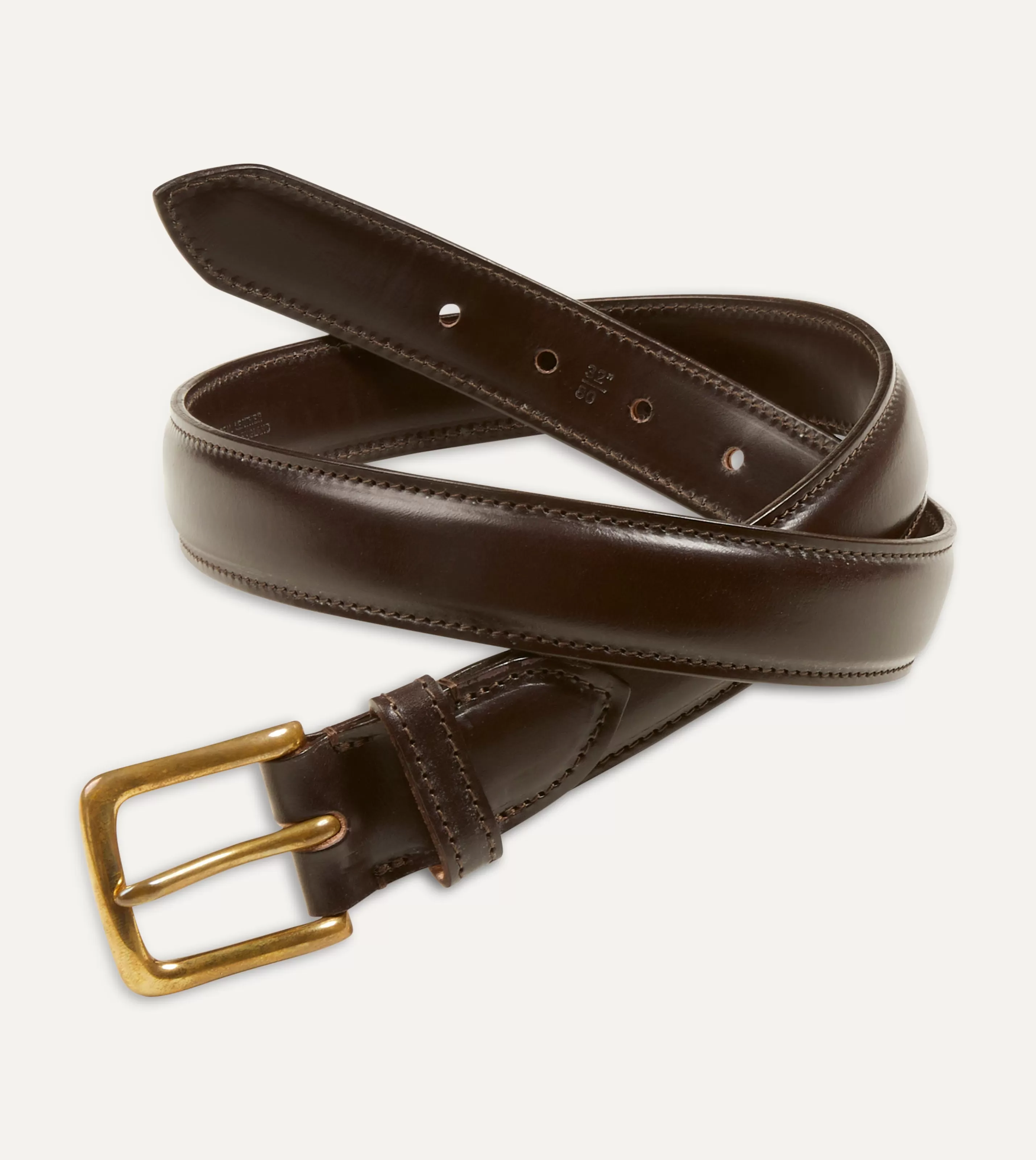 Drake’s Belts | Belts | Dark Brown Fully Lined Bridle Leather Belt With Brass Buckle