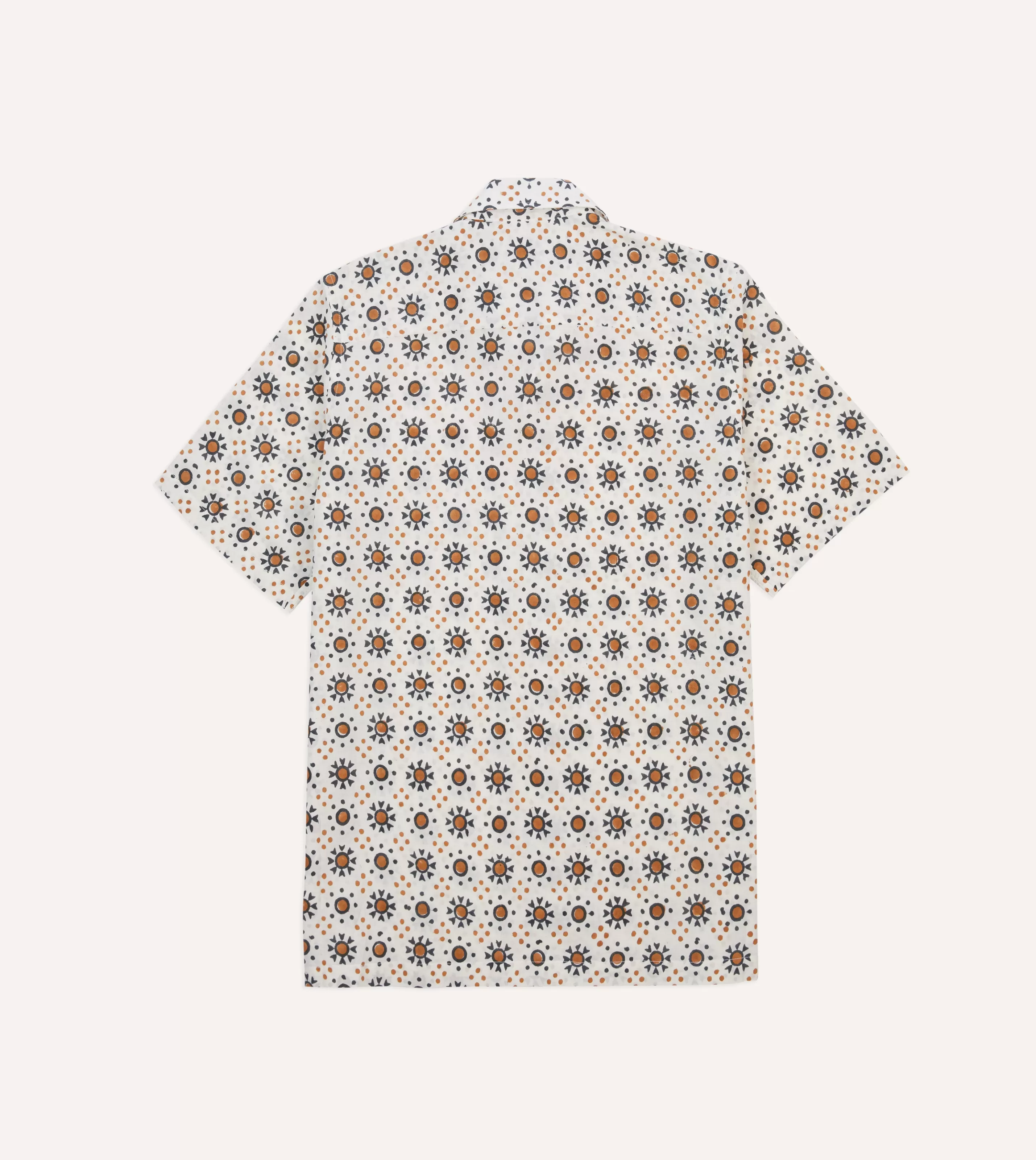 Drake’s Shirts | Short Sleeve Shirts | Ecru Sun Block Print Cotton Camp Collar Short Sleeve Shirt