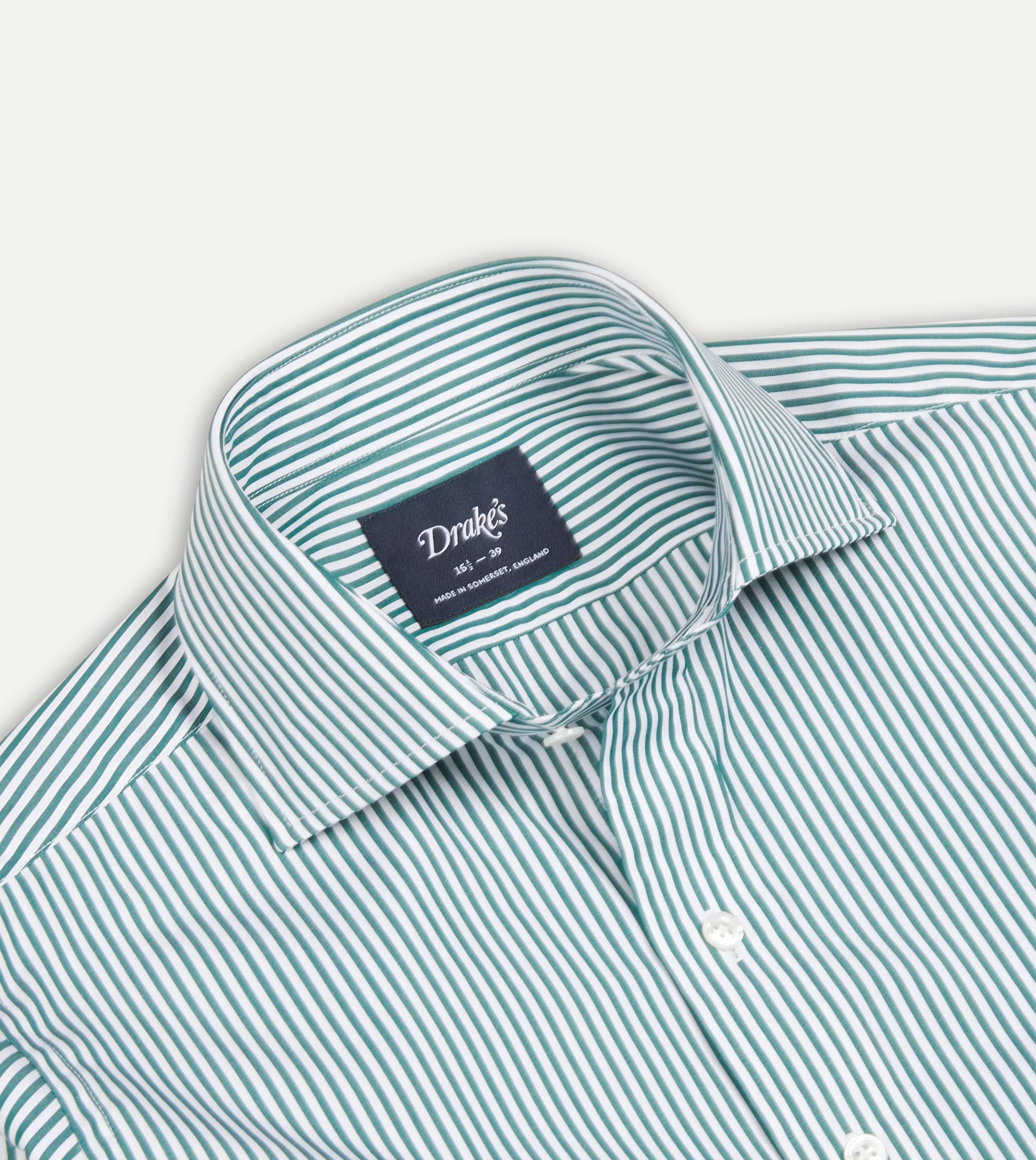 Drake’s Shirts | Formal Shirts | And White Bengal Stripe Spread Collar Cotton Poplin Shirt Green