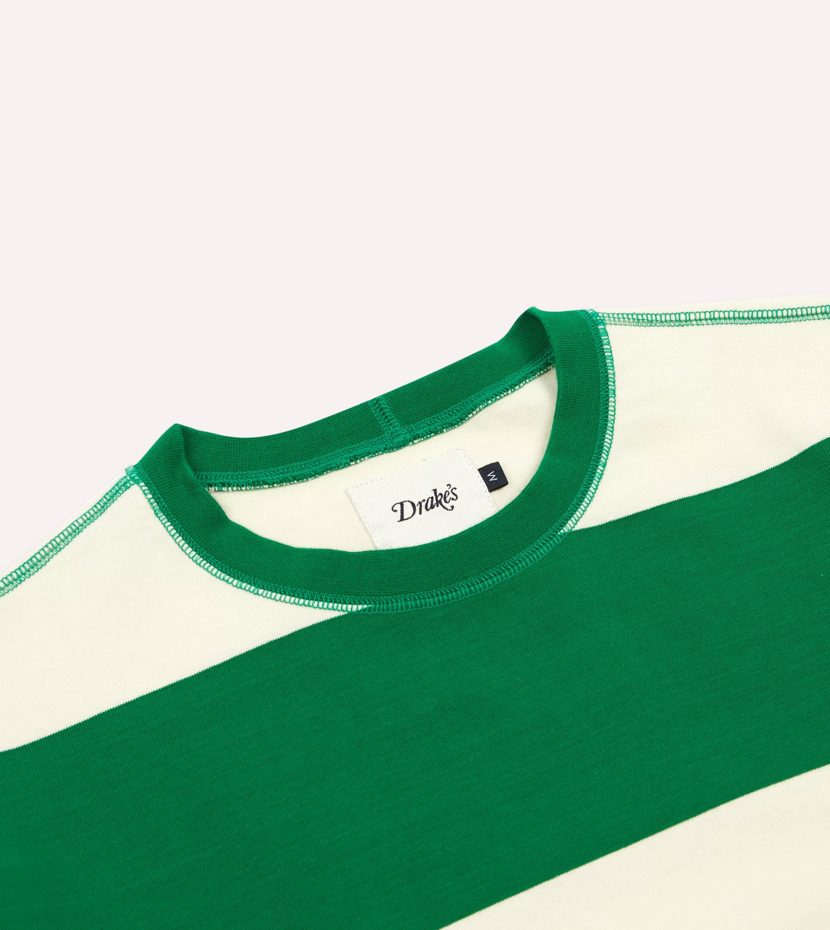 Drake’s T-Shirts | And White Wide Stripe Heavy Cotton Crew Neck Hiking T-Shirt Green