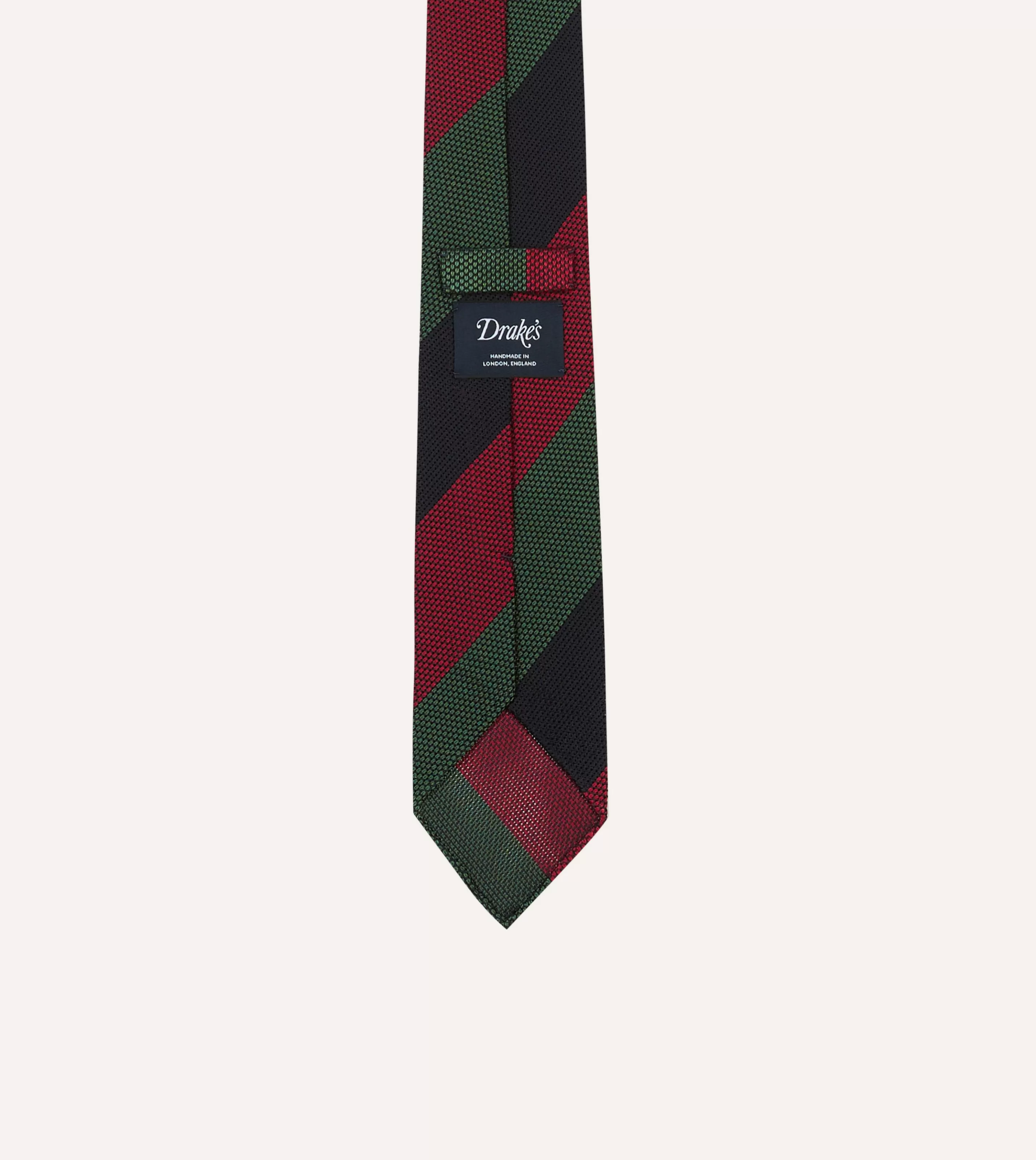 Drake’s Striped Ties | Green, Red And Navy Wide Stripe Hand Rolled Silk Grenadine Tie