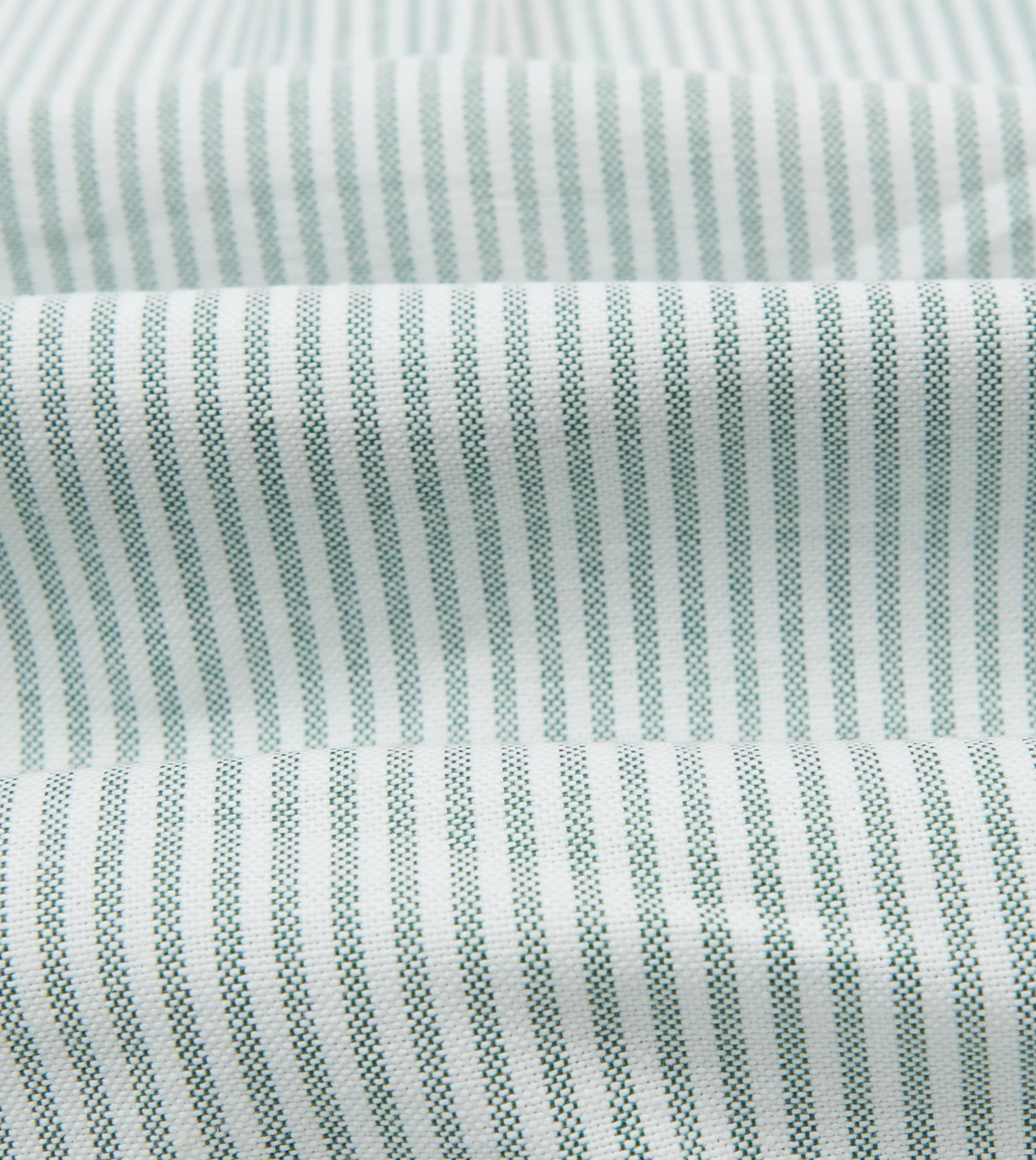 Drake’s Shirts | Formal Shirts | Green Ticking Stripe Cotton Oxford Cloth Pocket Button-Down Shirt