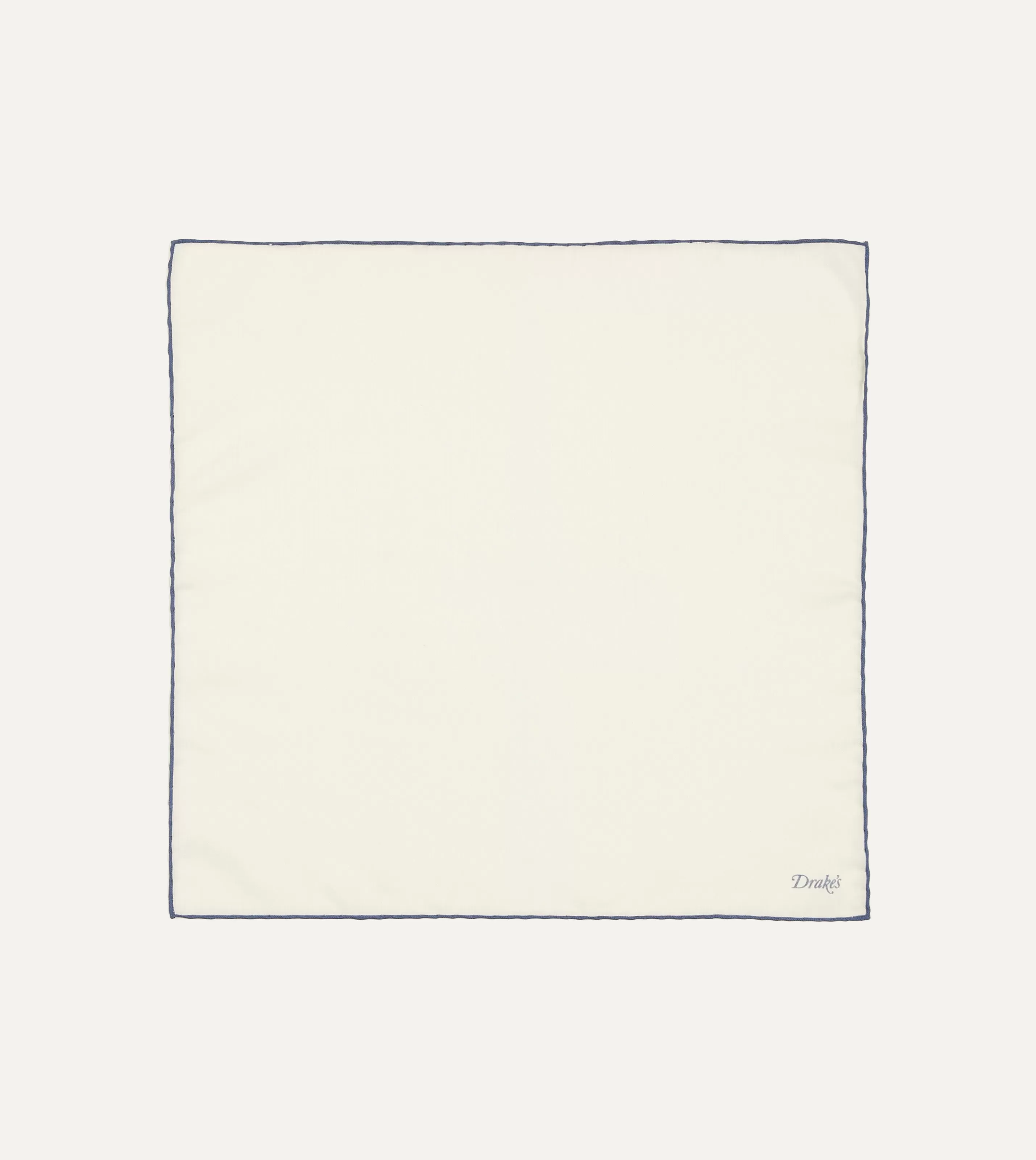 Drake’s Pocket Squares | Ivory And Blue Shoestring Border Silk Pocket Square