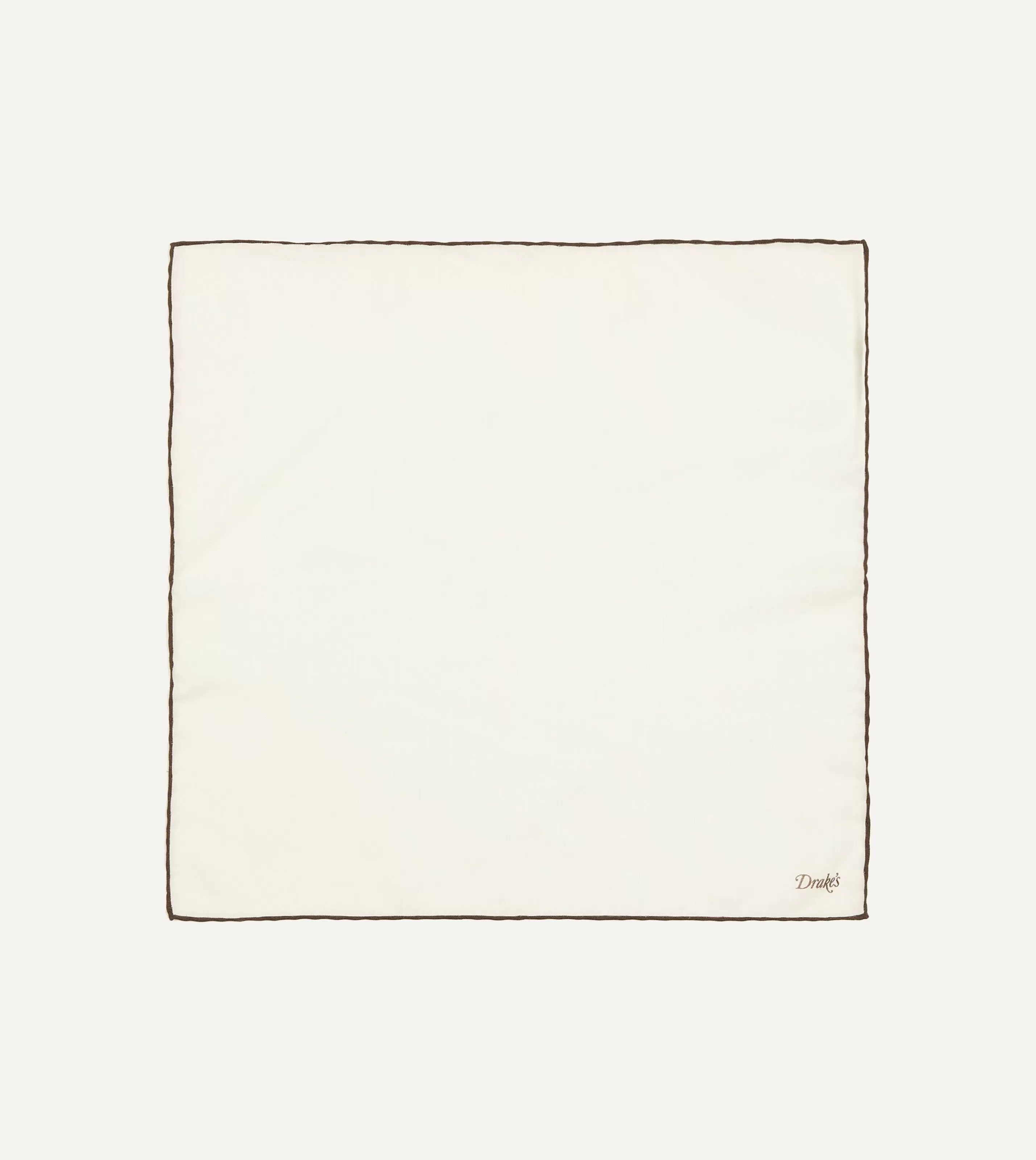 Drake’s Pocket Squares | Ivory And Brown Shoestring Border Silk Pocket Square