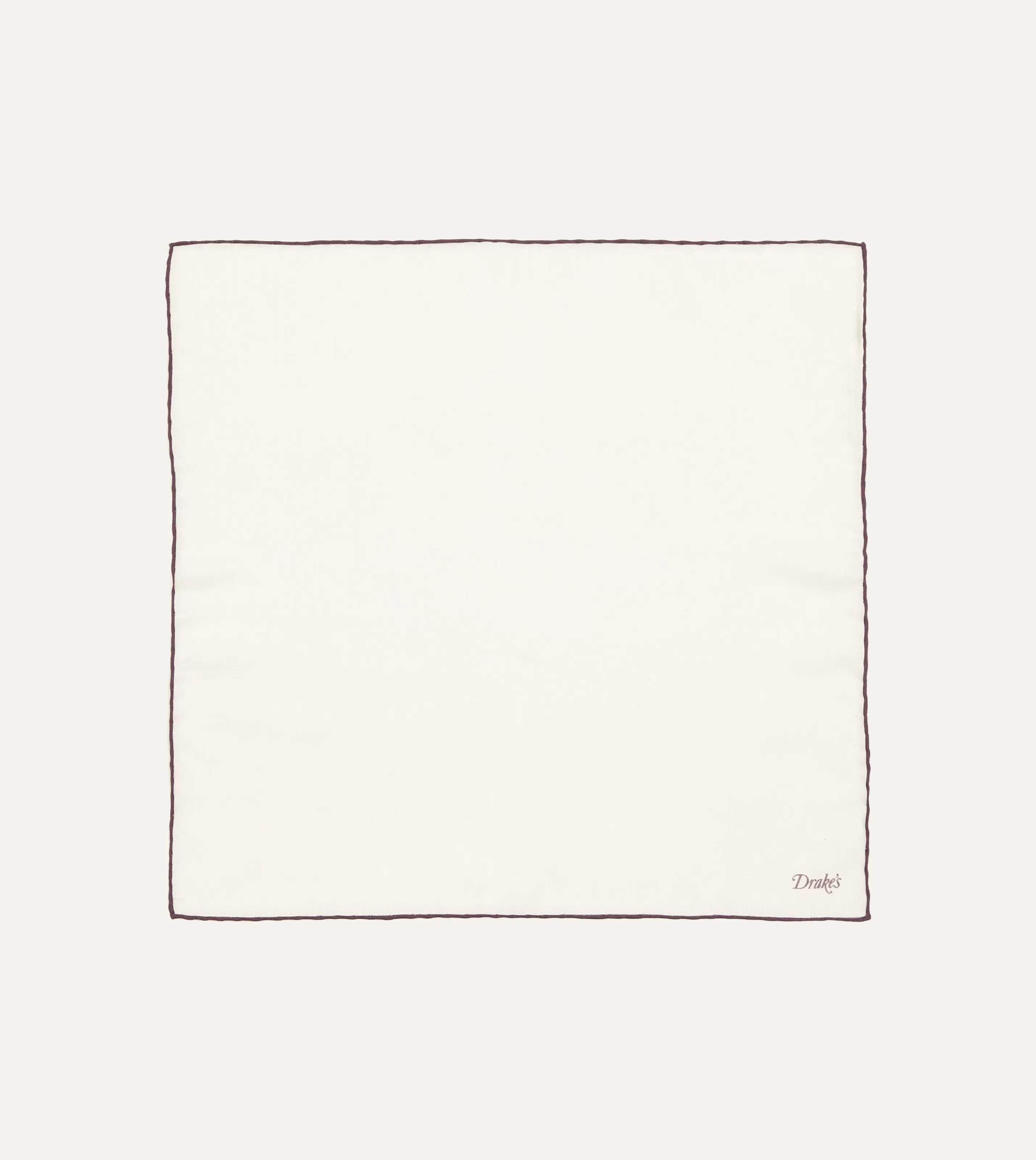 Drake’s Pocket Squares | Ivory And Brown Shoestring Border Silk Pocket Square