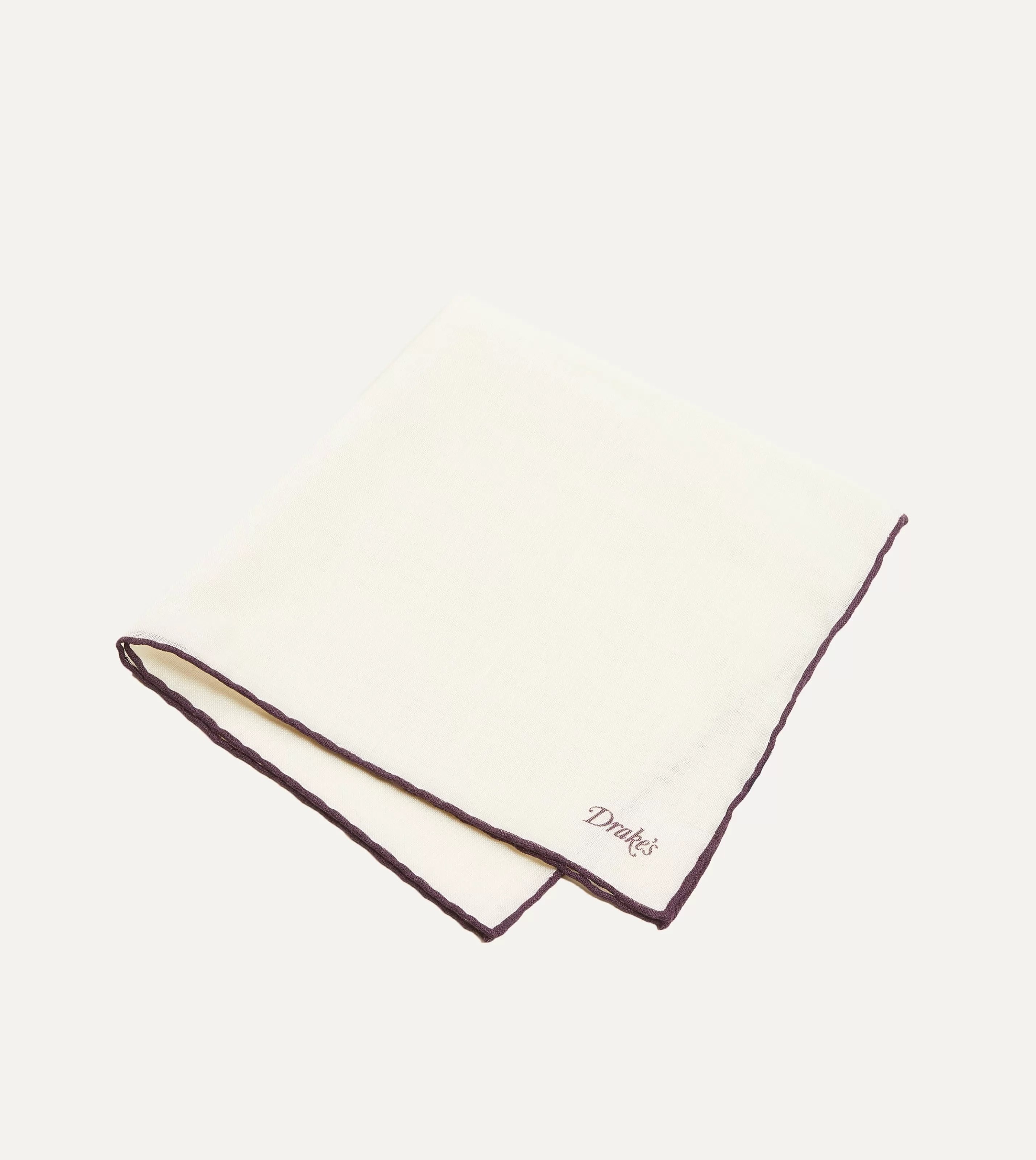 Drake’s Pocket Squares | Ivory And Brown Shoestring Border Silk Pocket Square