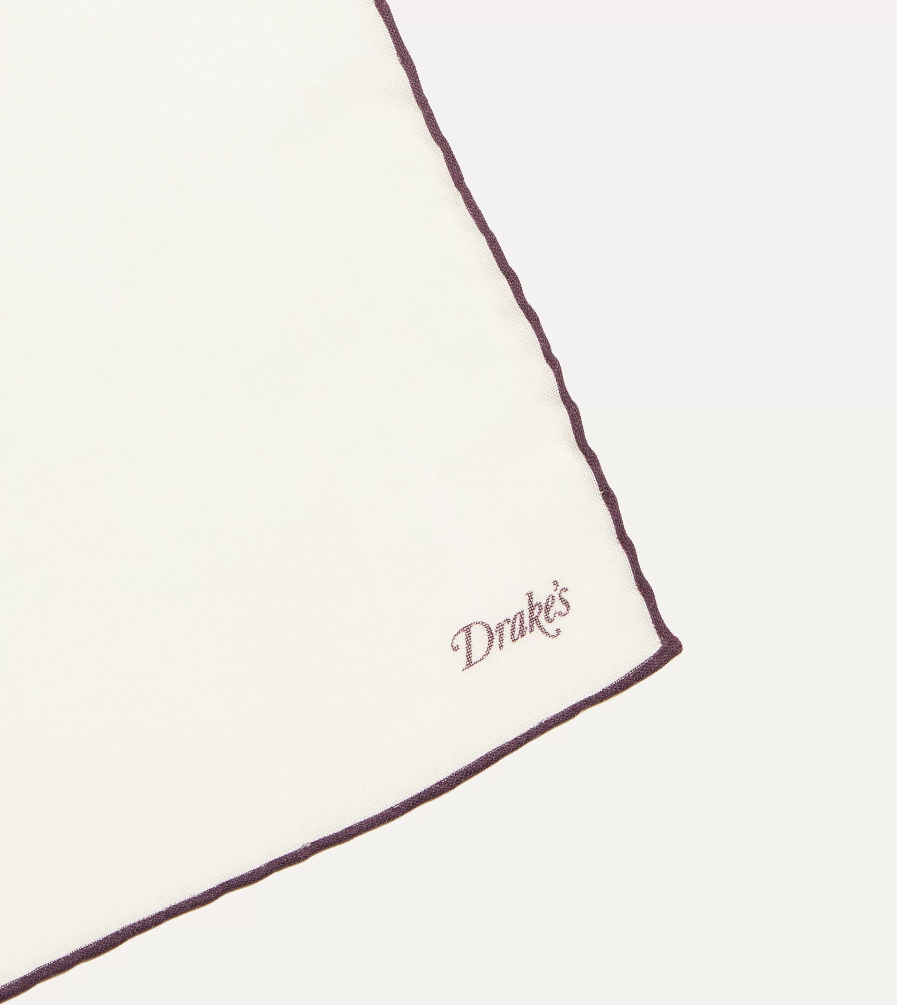 Drake’s Pocket Squares | Ivory And Brown Shoestring Border Silk Pocket Square