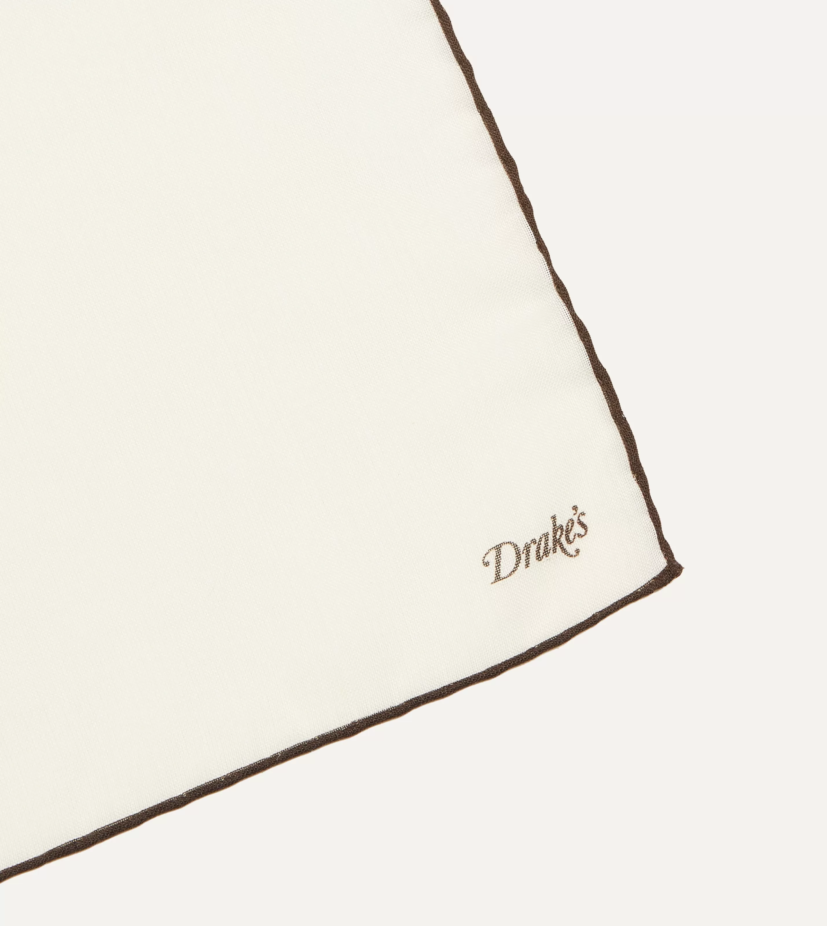 Drake’s Pocket Squares | Ivory And Brown Shoestring Border Silk Pocket Square