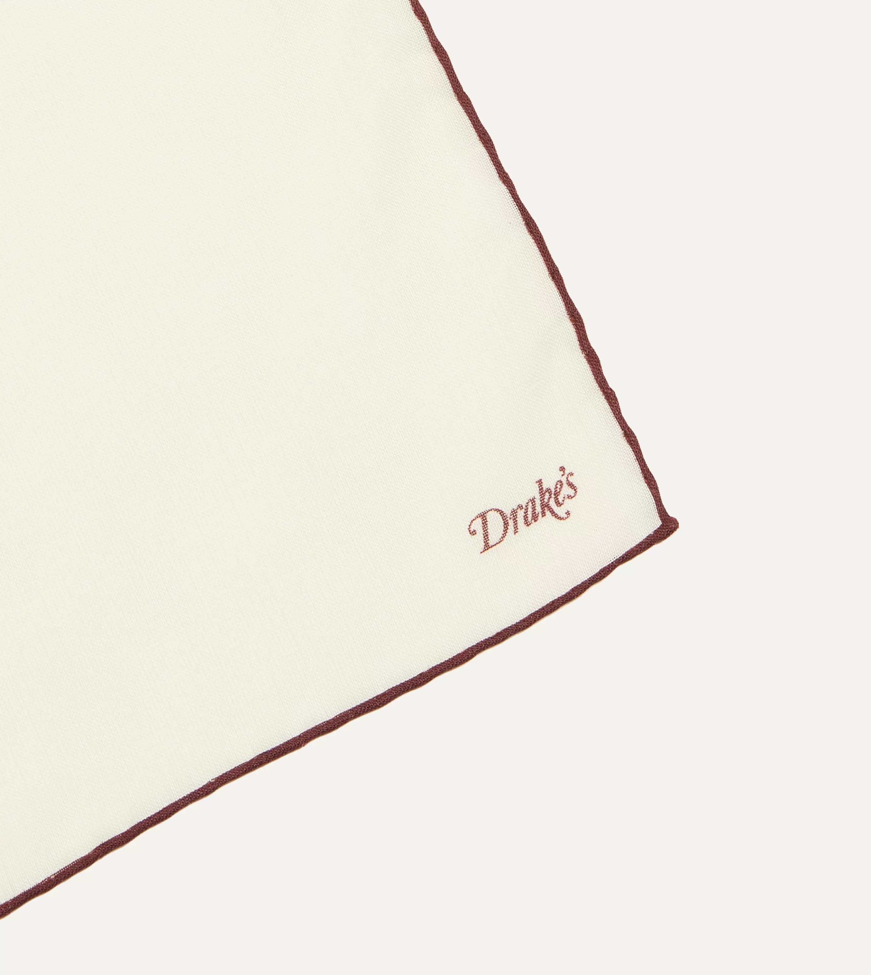 Drake’s Pocket Squares | Ivory And Burgundy Shoestring Border Silk Pocket Square