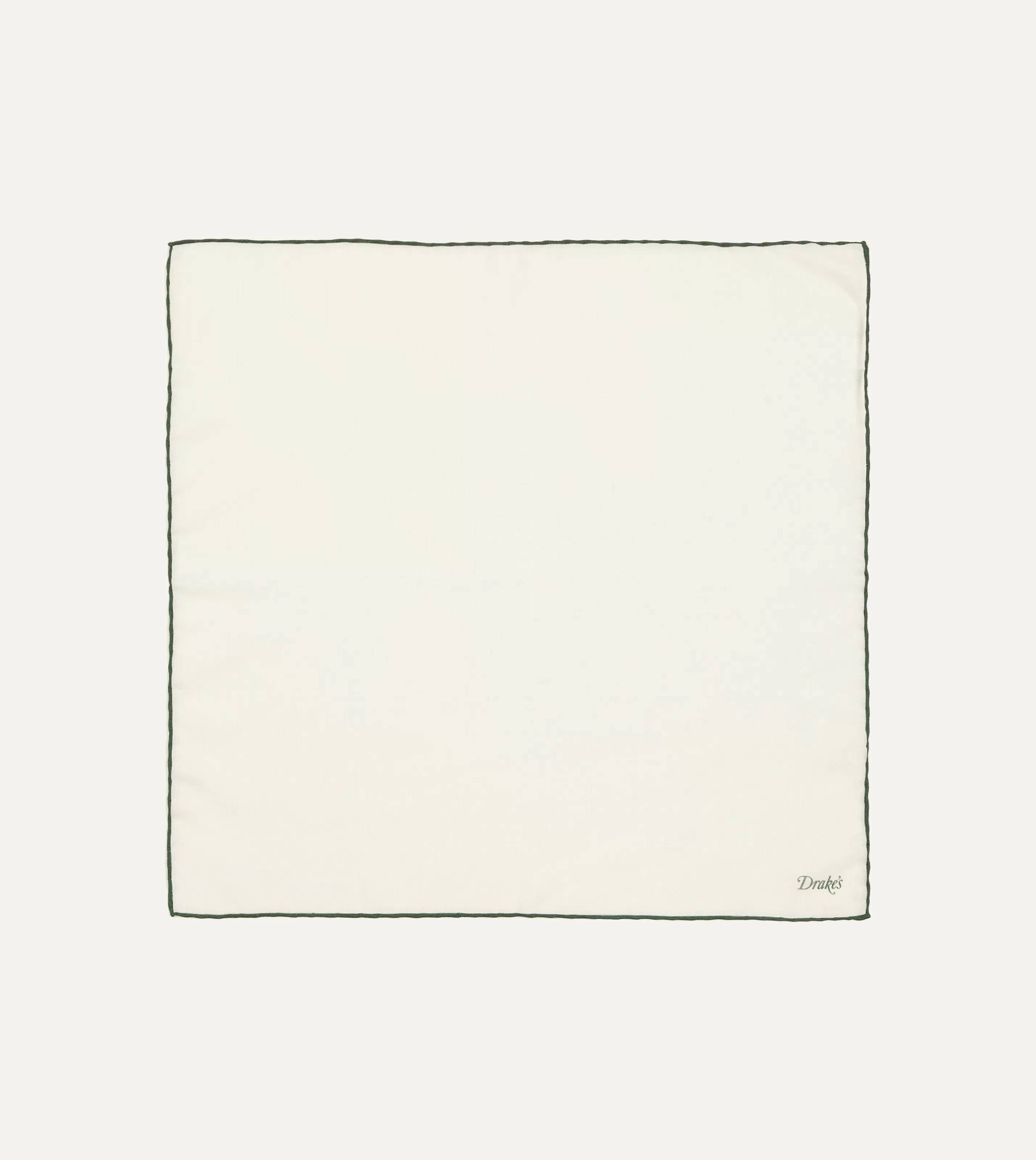 Drake’s Pocket Squares | Ivory And Green Shoestring Border Silk Pocket Square
