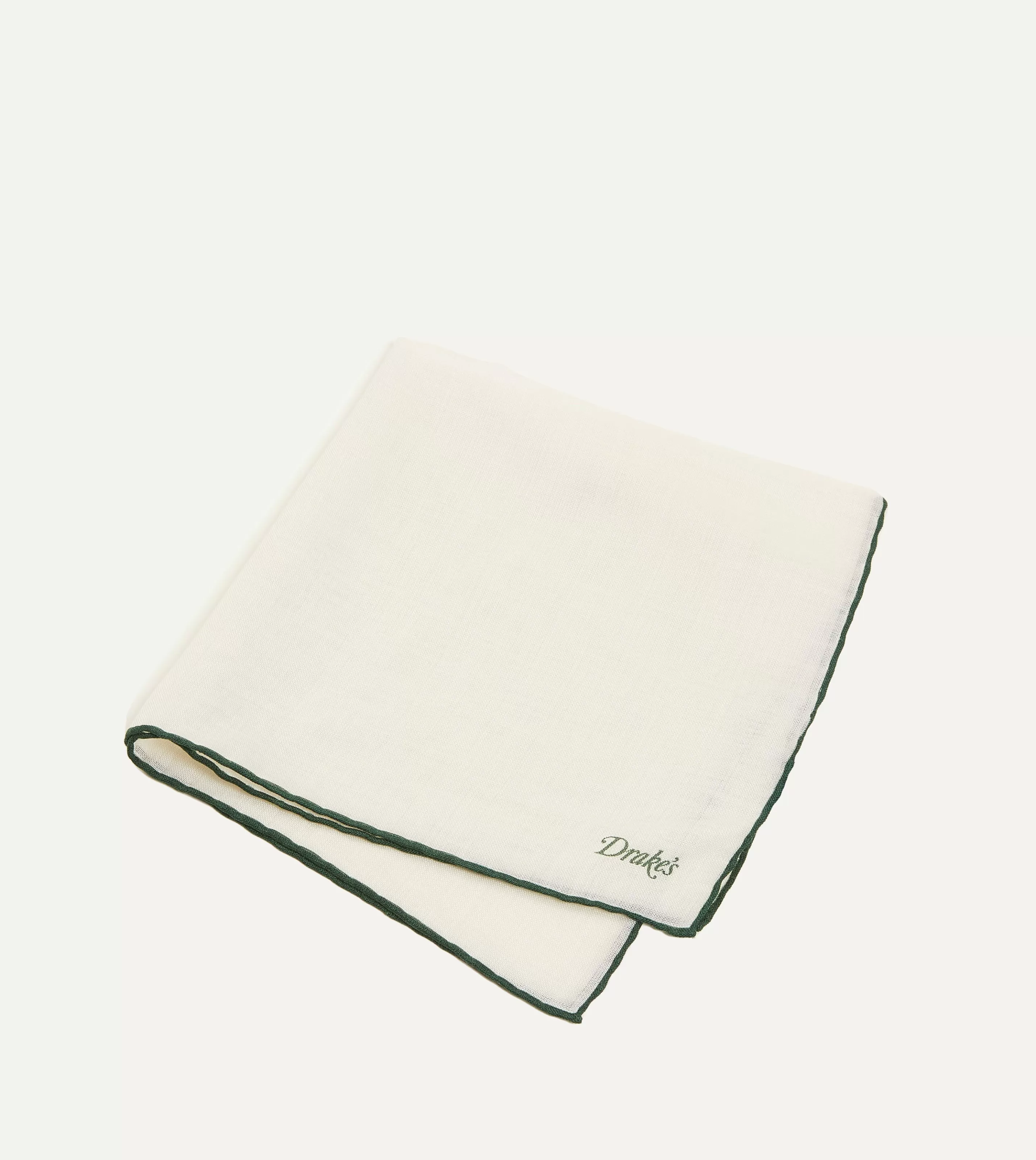 Drake’s Pocket Squares | Ivory And Green Shoestring Border Silk Pocket Square
