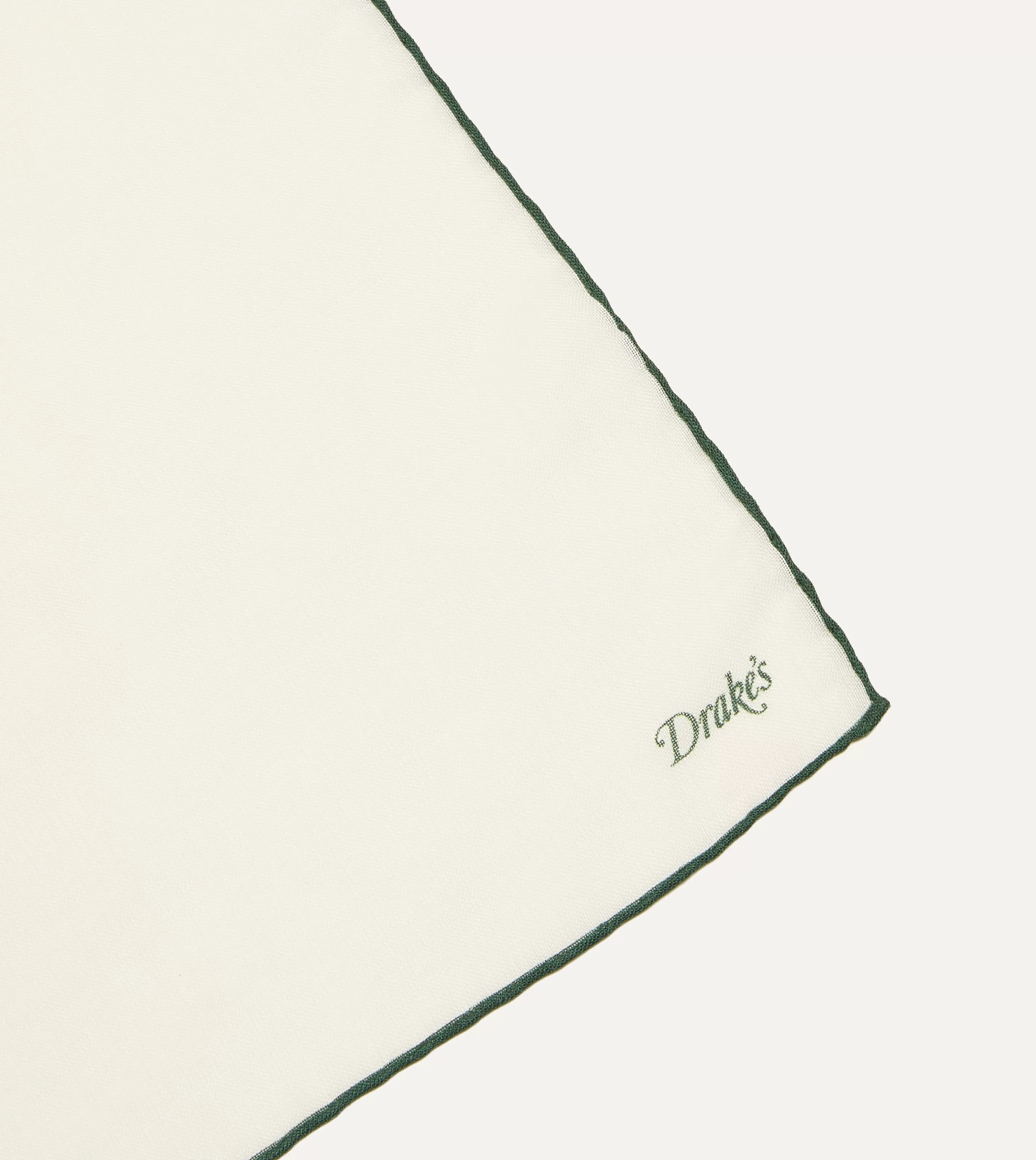 Drake’s Pocket Squares | Ivory And Green Shoestring Border Silk Pocket Square