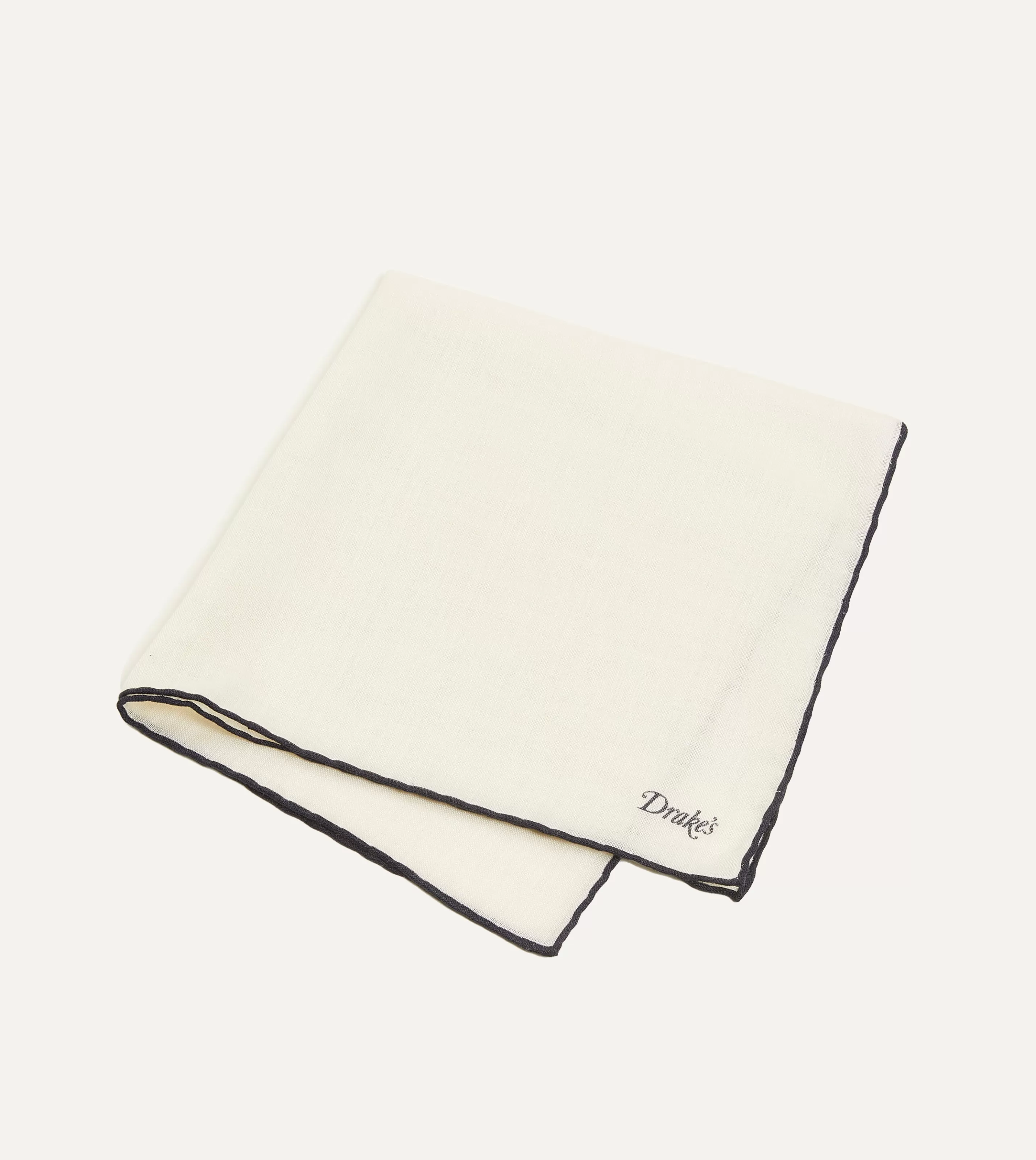 Drake’s Pocket Squares | Ivory And Navy Shoestring Border Silk Pocket Square