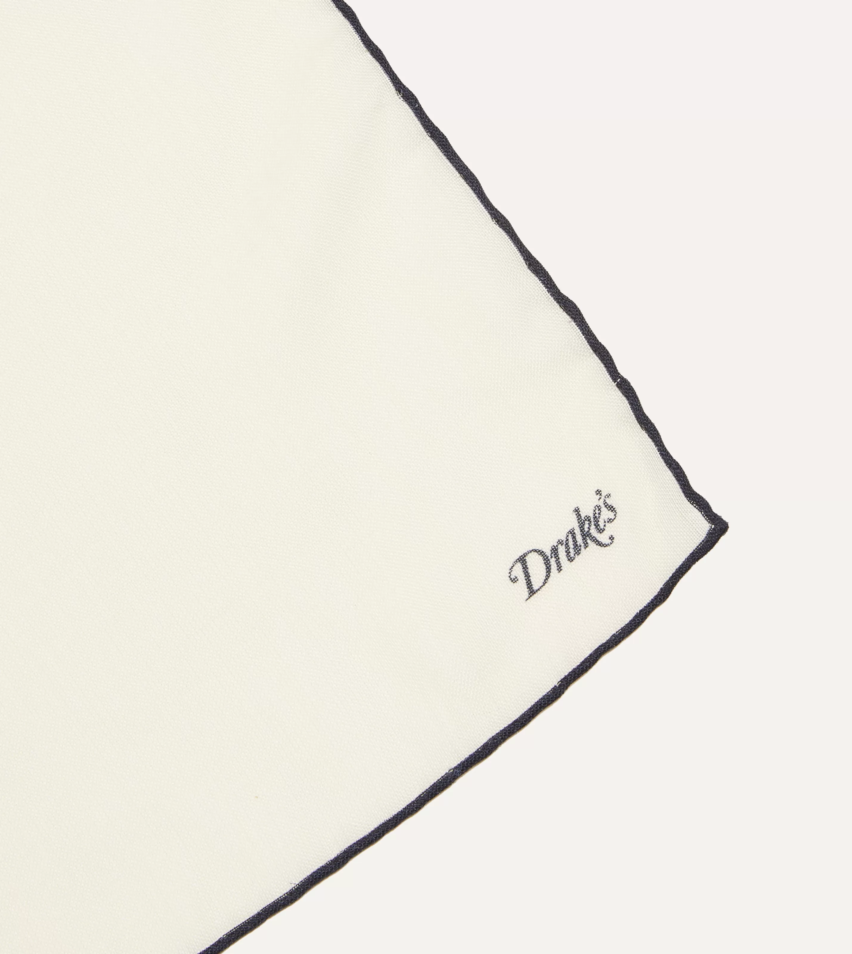 Drake’s Pocket Squares | Ivory And Navy Shoestring Border Silk Pocket Square