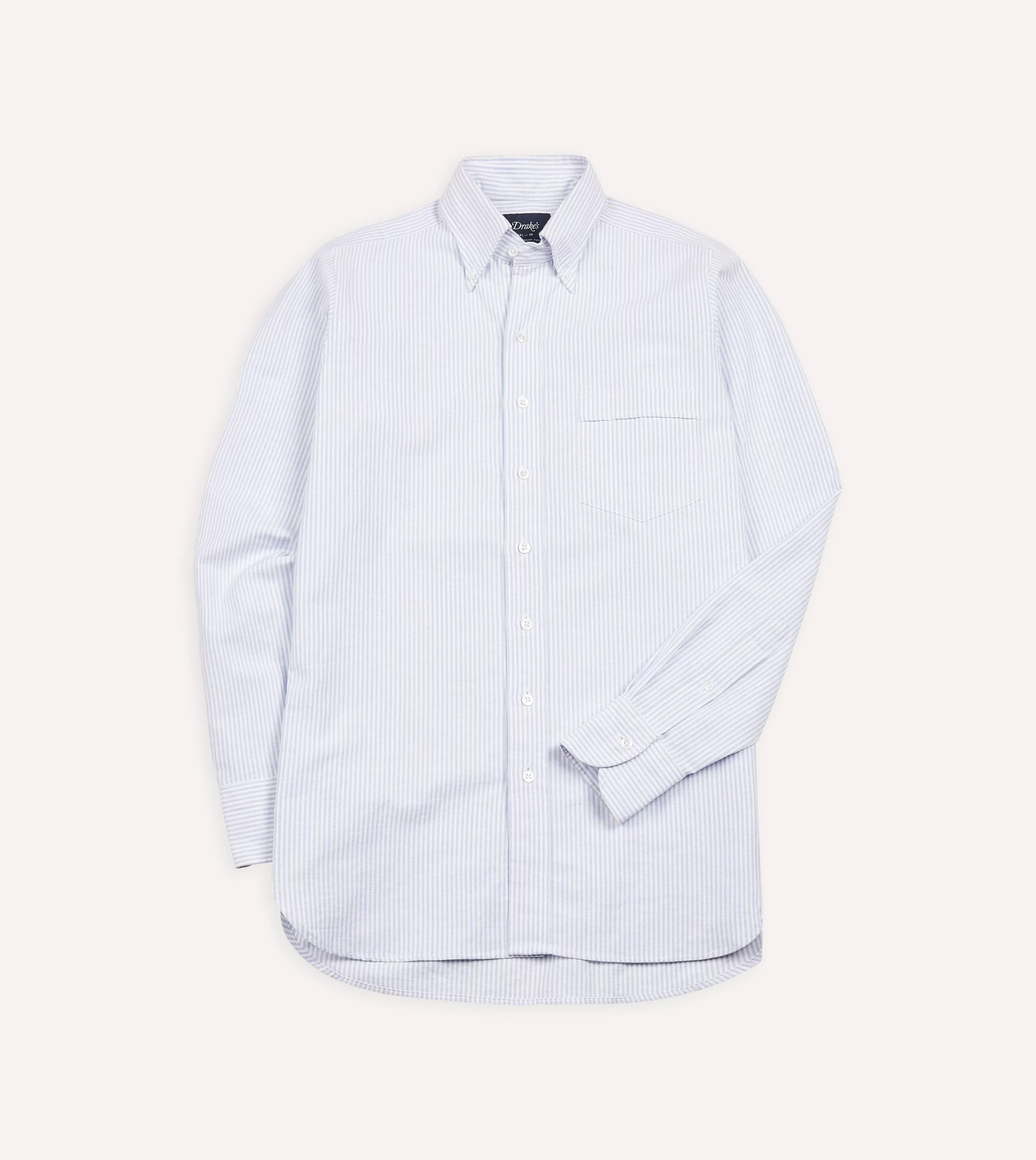 Drake’s Shirts | Formal Shirts | Ticking Stripe Cotton Oxford Cloth Button-Down Shirt Light blue