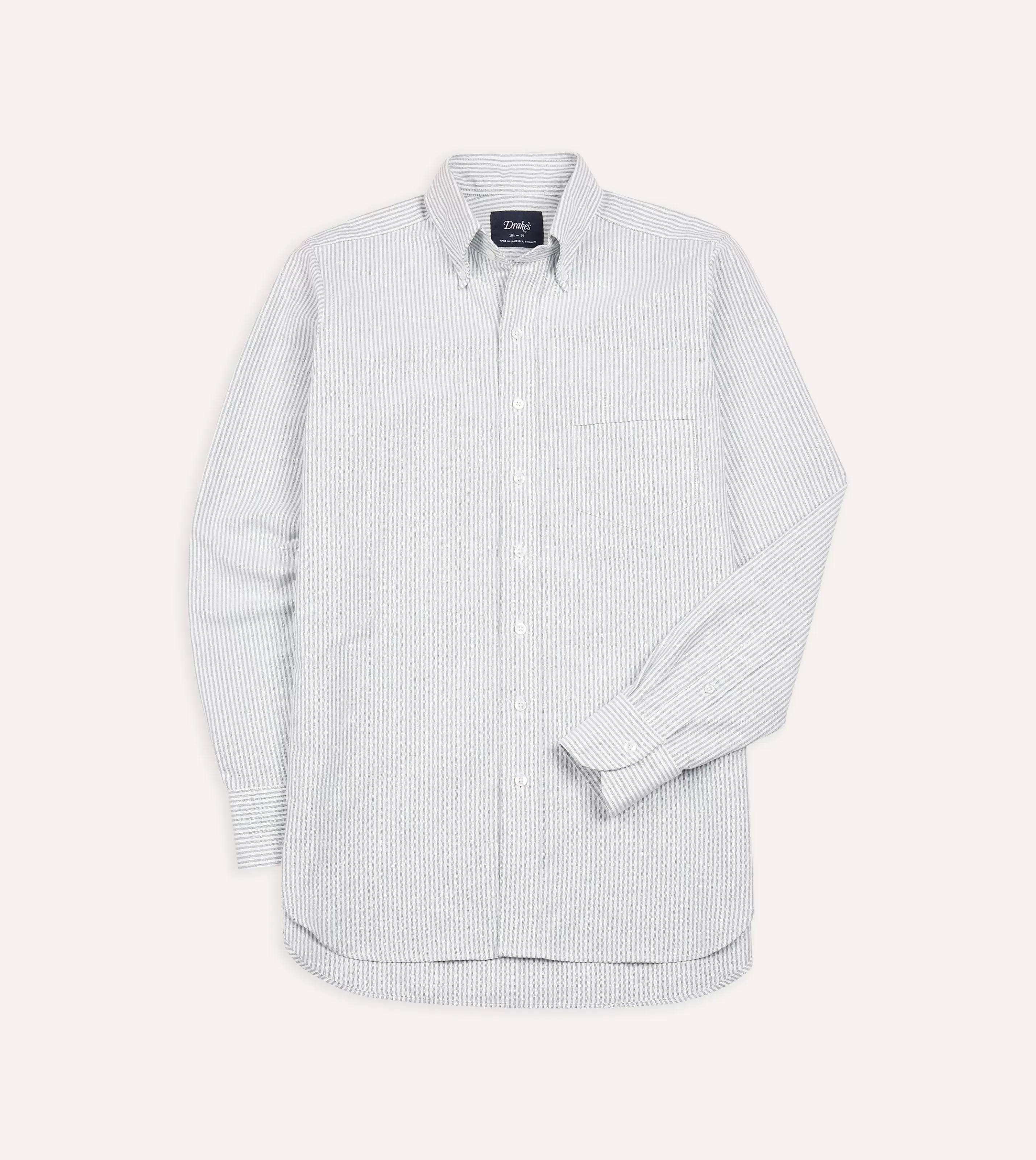 Drake’s Shirts | Formal Shirts | Ticking Stripe Cotton Oxford Cloth Button-Down Shirt Light green