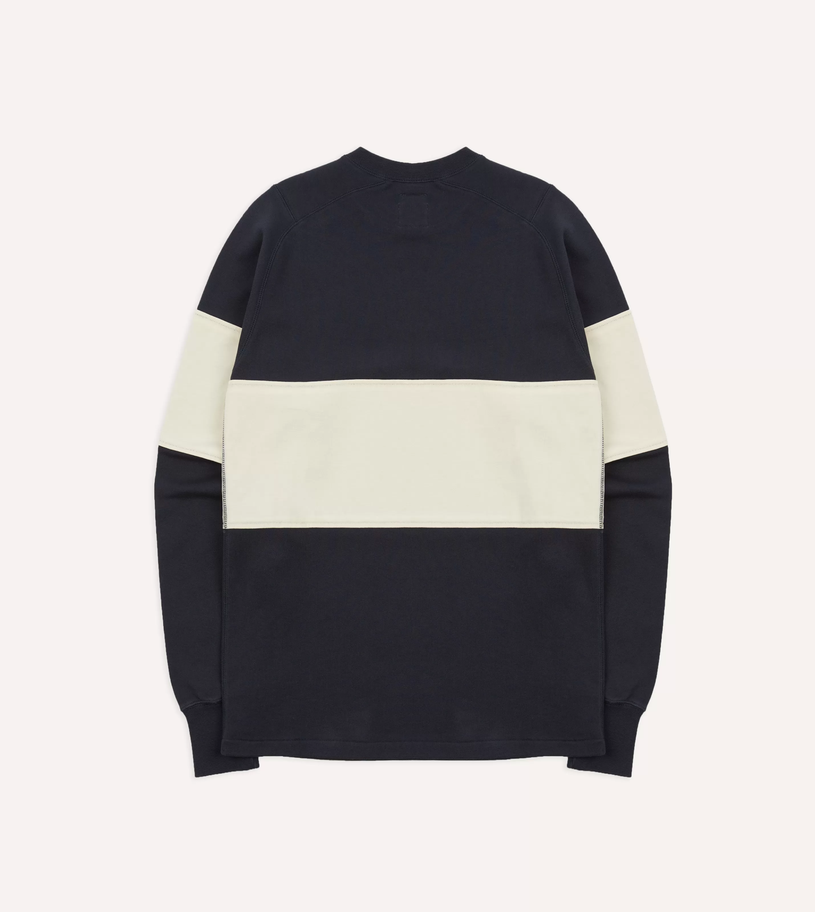 Drake’s Polos & Sweatshirts | T-Shirts | Navy And Ecru Panel Stripe Heavy Cotton Crew Neck Hiking T-Shirt