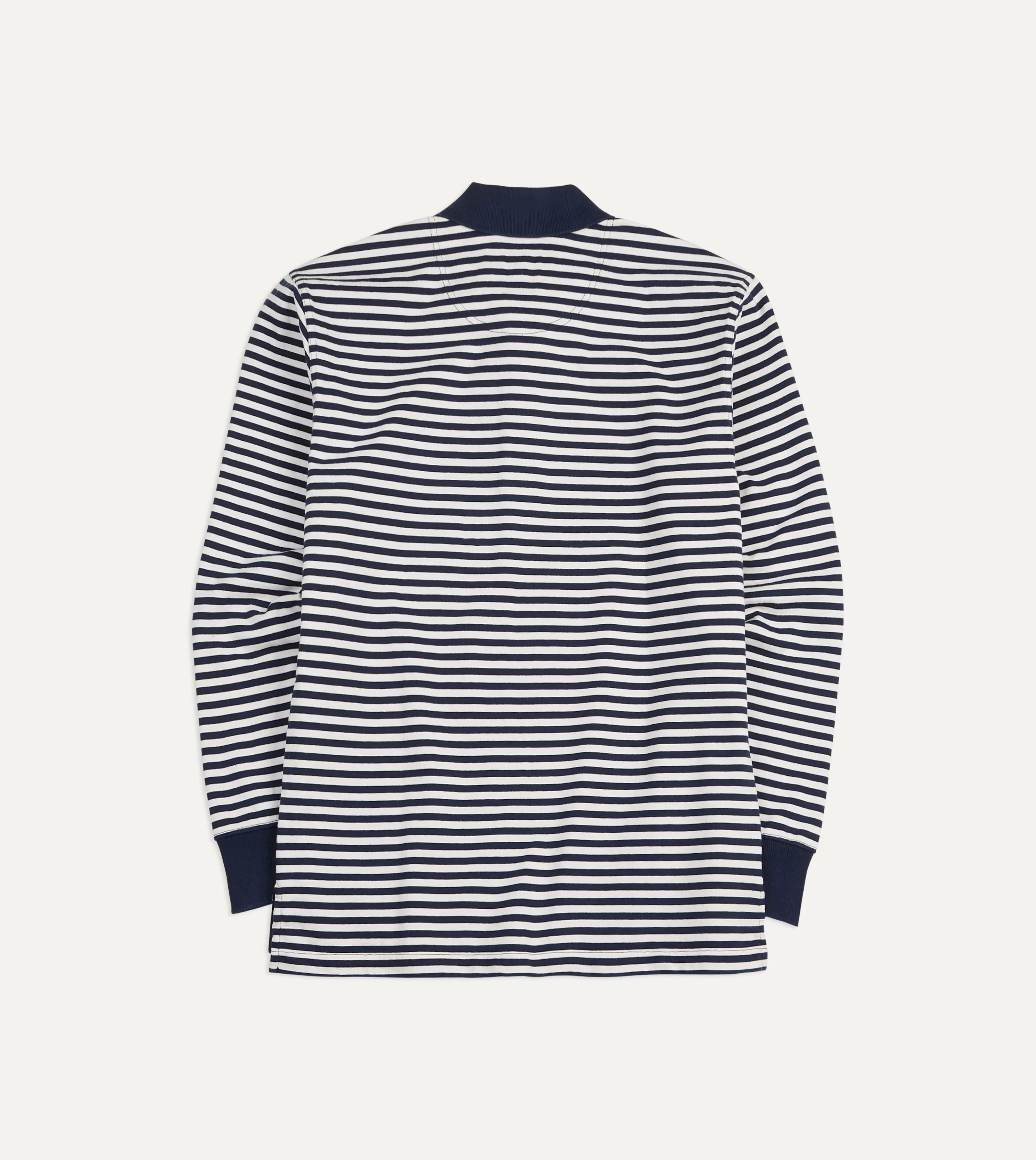 Drake’s Polos & Sweatshirts | Rugby Shirts | Navy And Ecru Stripe Knitted Jersey Cotton Long-Sleeve Polo Shirt