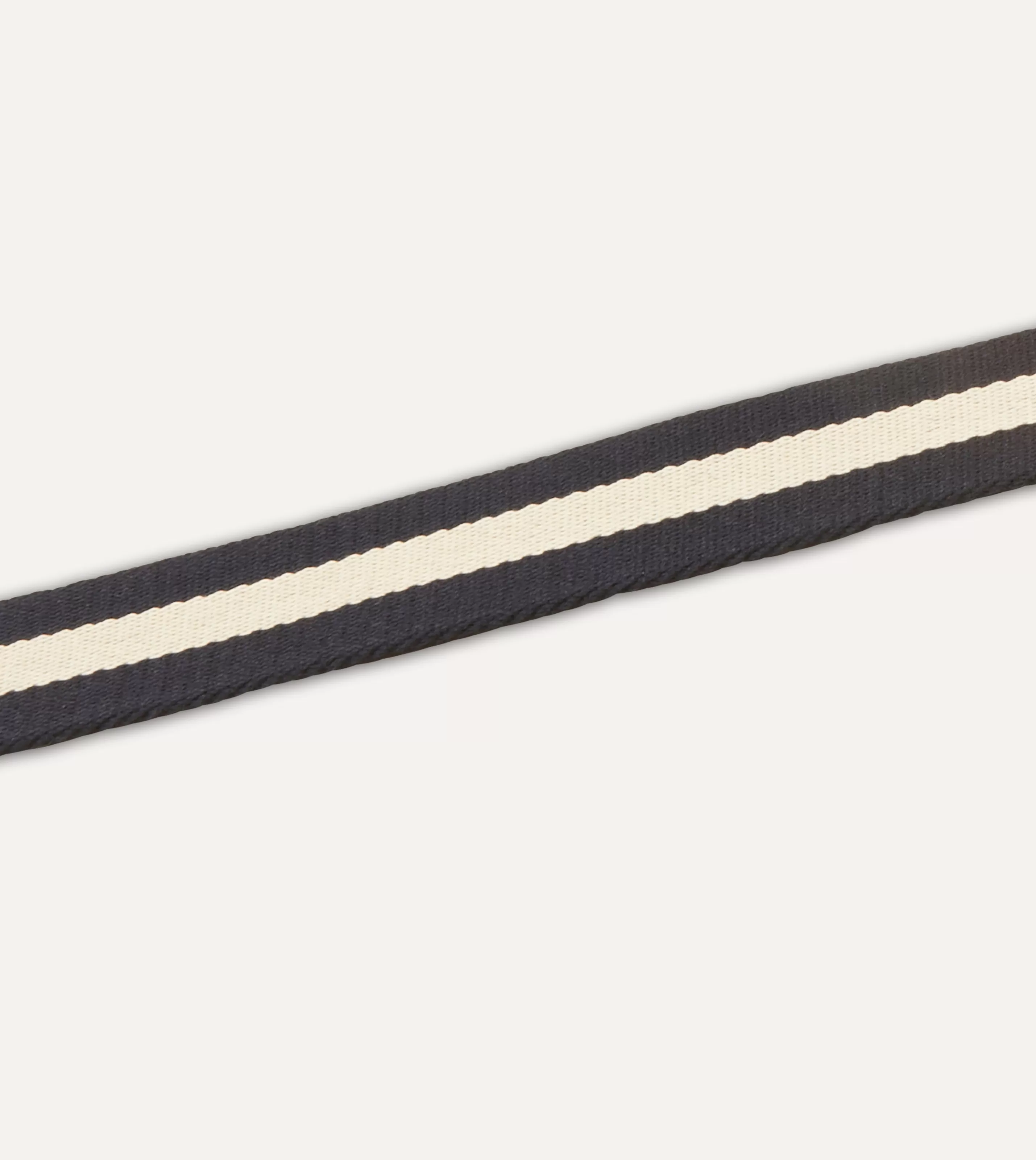 Drake’s Belts | Belts | Navy And Ecru Stripe Webbing And Leather Belt With Brass Buckle