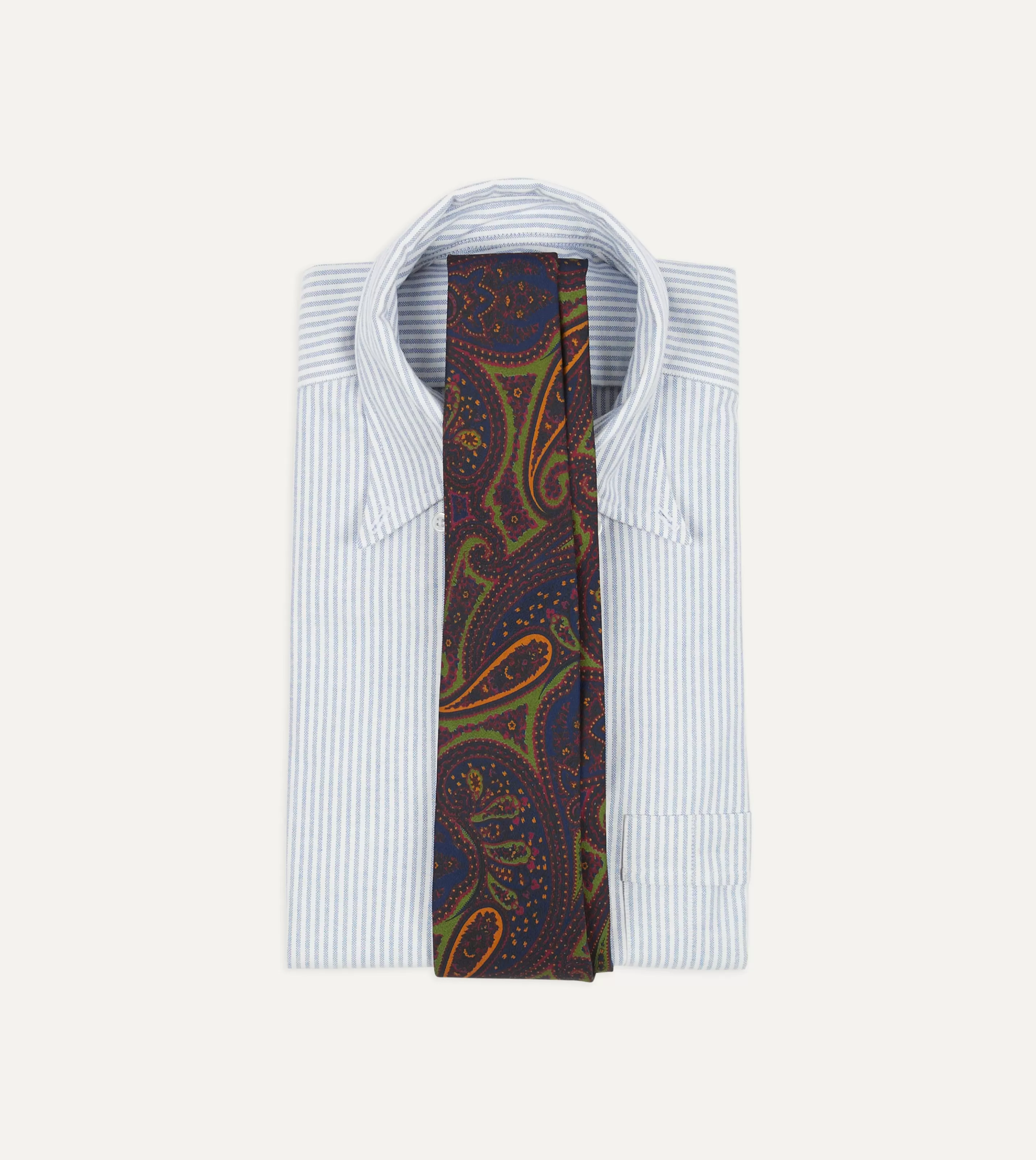 Drake’s Patterned Ties | Navy And Green Large Paisley Print Madder Silk Self Tipped Tie
