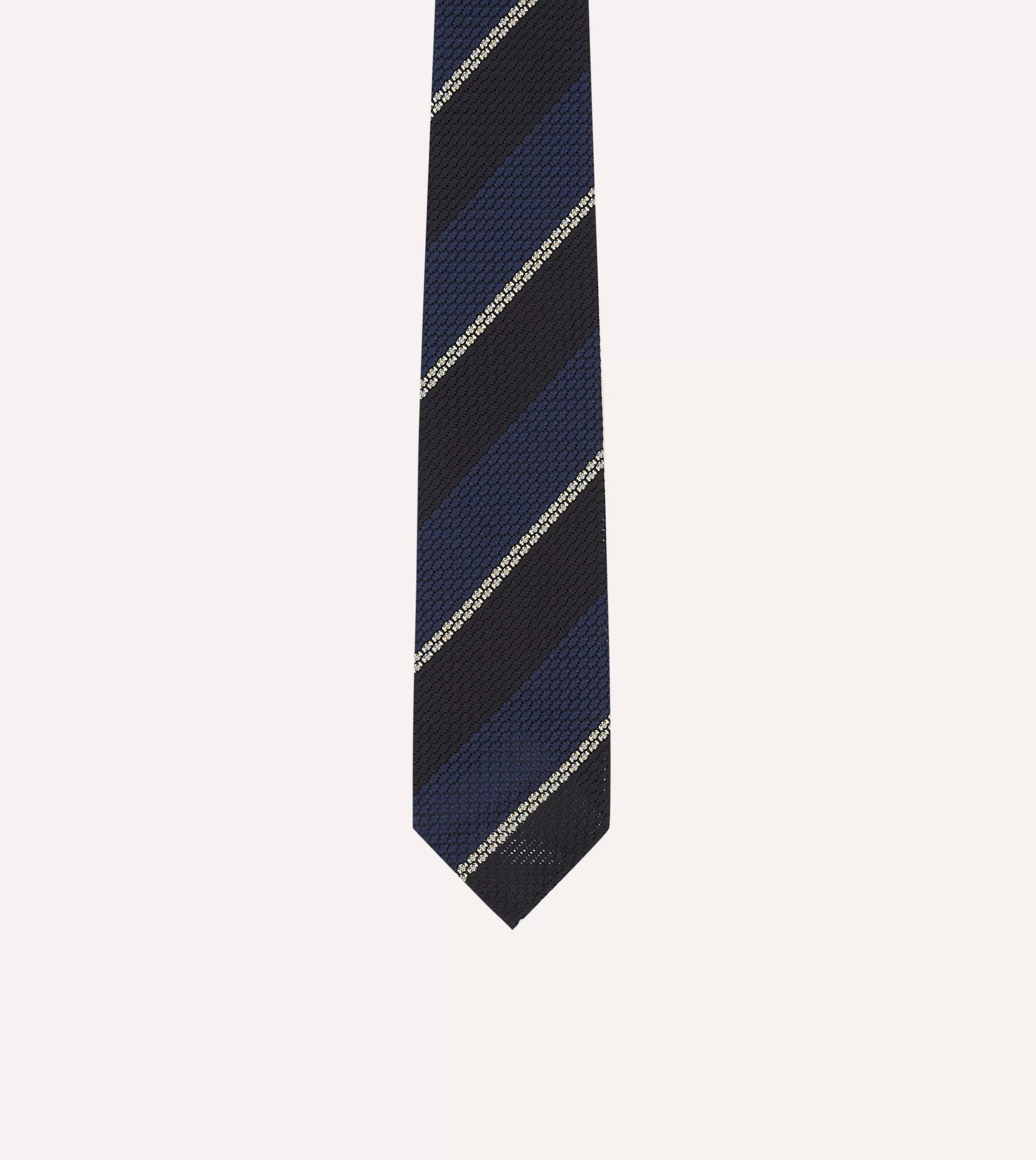 Drake’s Striped Ties | Navy And White Multi Stripe Hand Rolled Silk Grenadine Tie