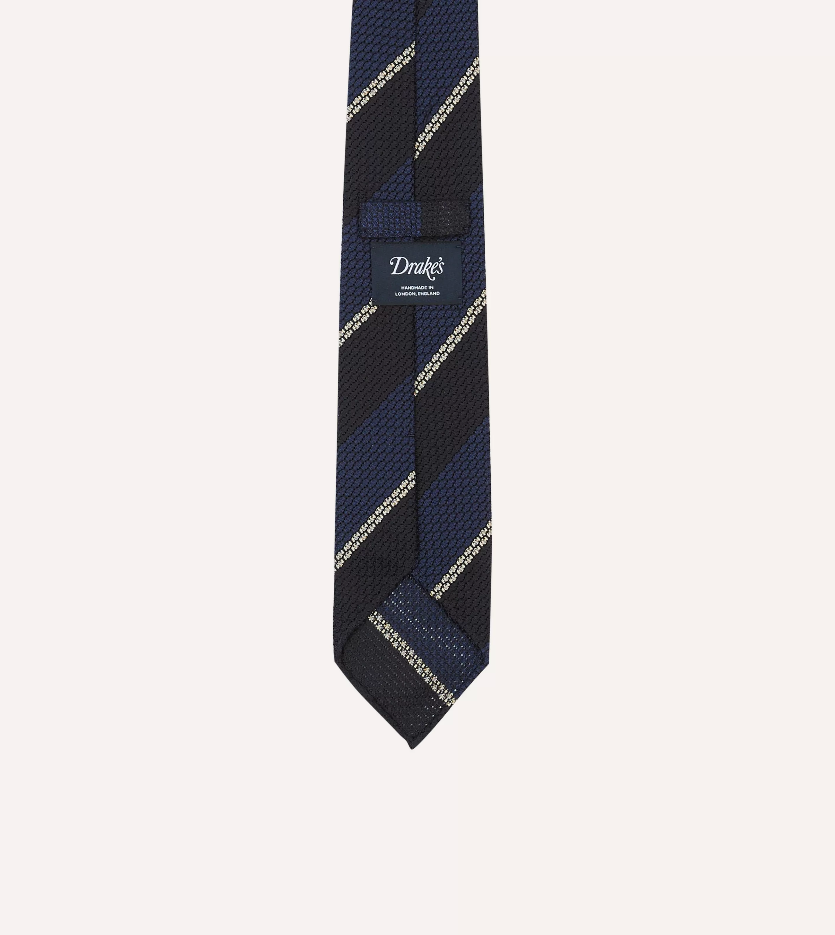 Drake’s Striped Ties | Navy And White Multi Stripe Hand Rolled Silk Grenadine Tie