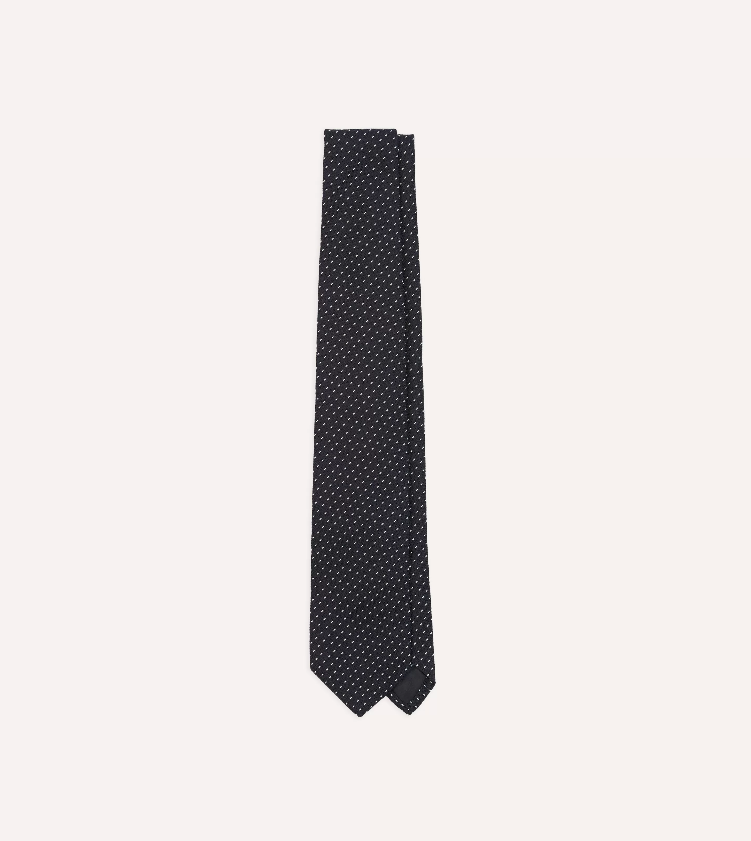 Drake’s Patterned Ties | Navy And White Stitch Fine Woven Grenadine Silk Tipped Tie