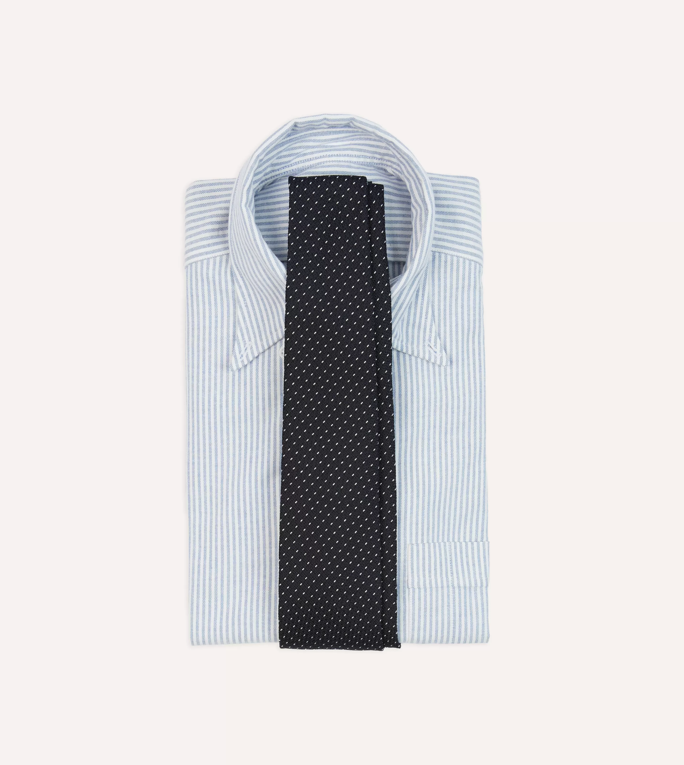 Drake’s Patterned Ties | Navy And White Stitch Fine Woven Grenadine Silk Tipped Tie