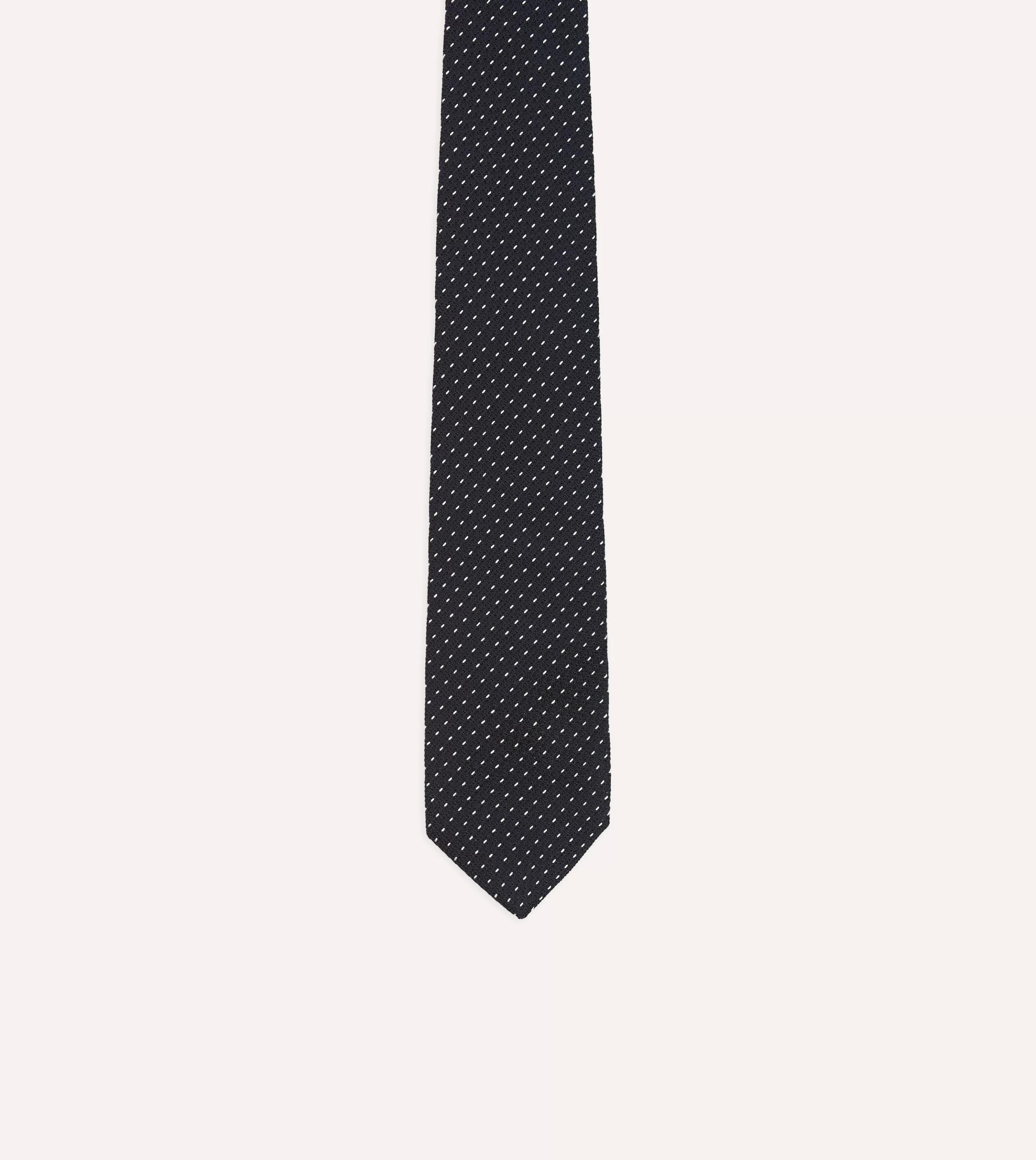 Drake’s Patterned Ties | Navy And White Stitch Fine Woven Grenadine Silk Tipped Tie